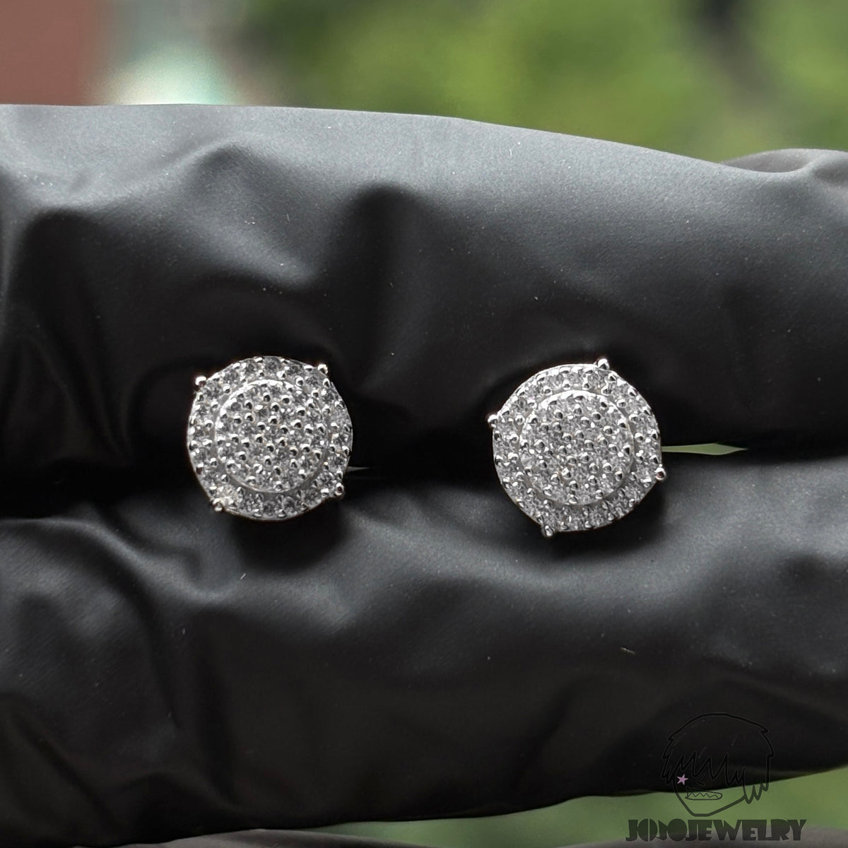 8mm Double-Layer Fully Iced Stud Earrings – 925 Sterling Silver & CZ