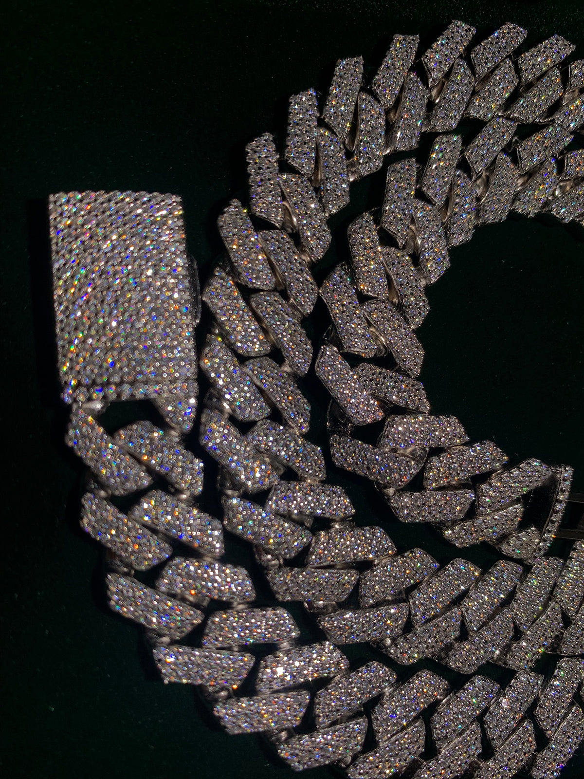 14mm Solid Silver 3-Row Moissanite Diamond-Cut Miami Cuban Link Chain
