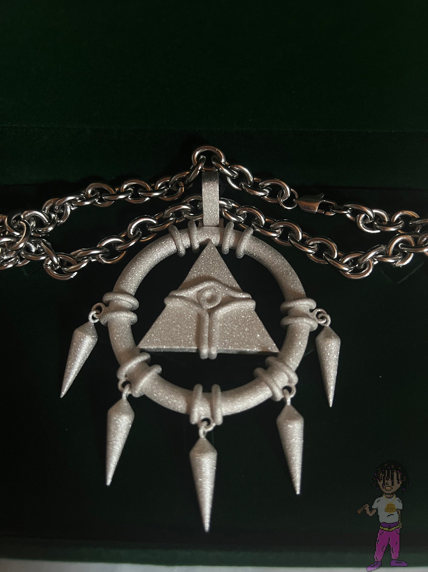 Iced Arcane Eye Wheel Pendant Necklace