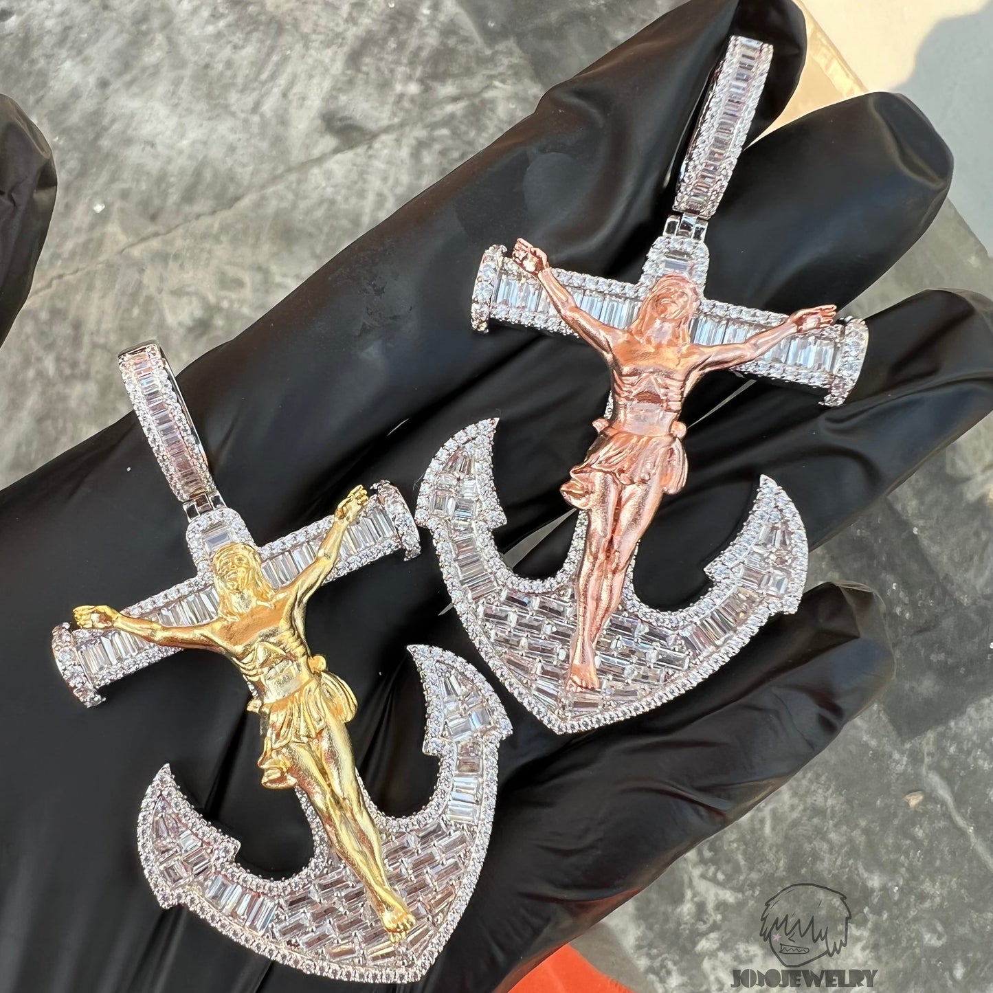 Iced Crucifix Anchor Pendant
