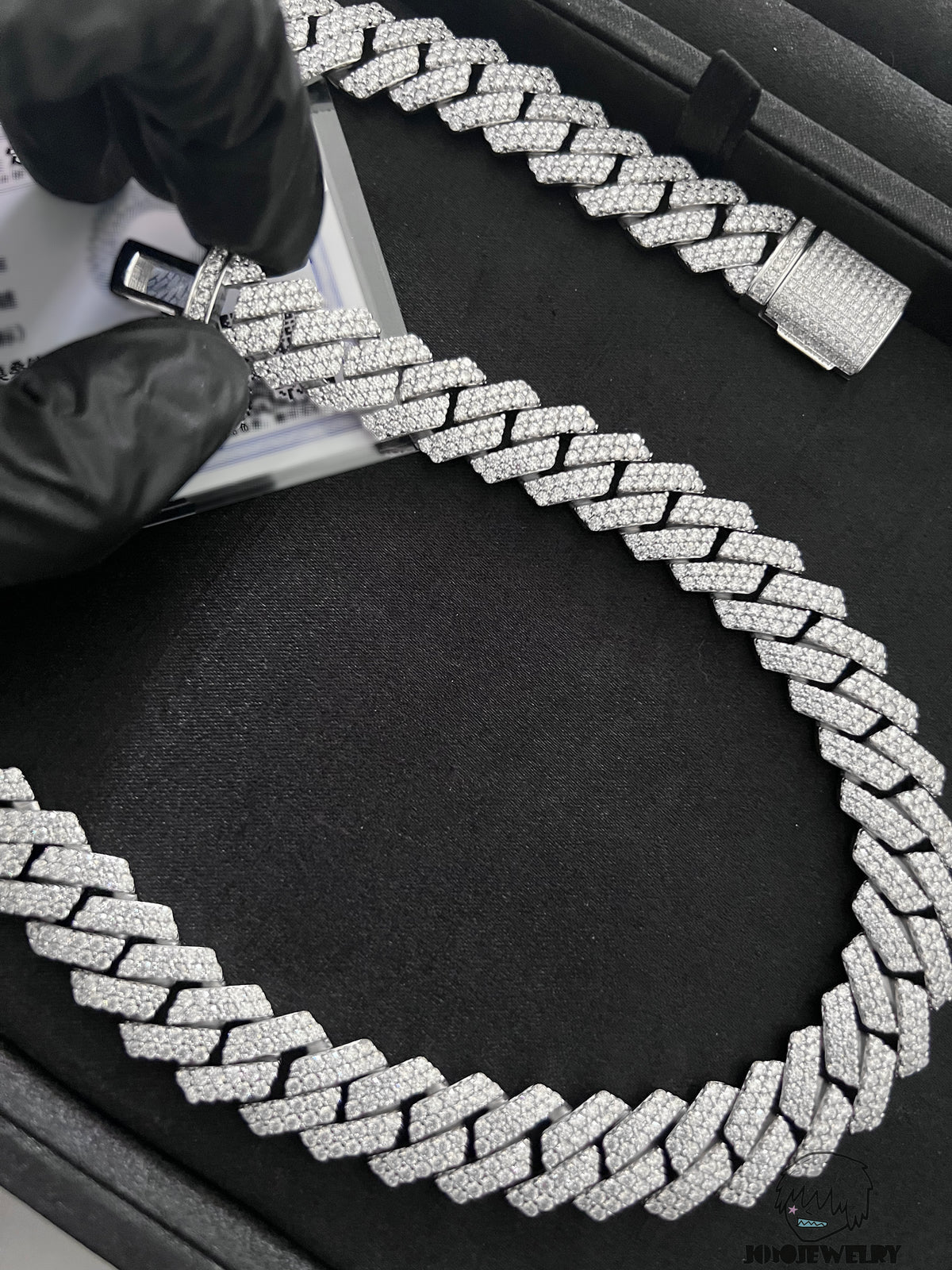 14mm Solid Silver Moissanite 2-Row Diamond-Cut Miami Cuban Link Chain