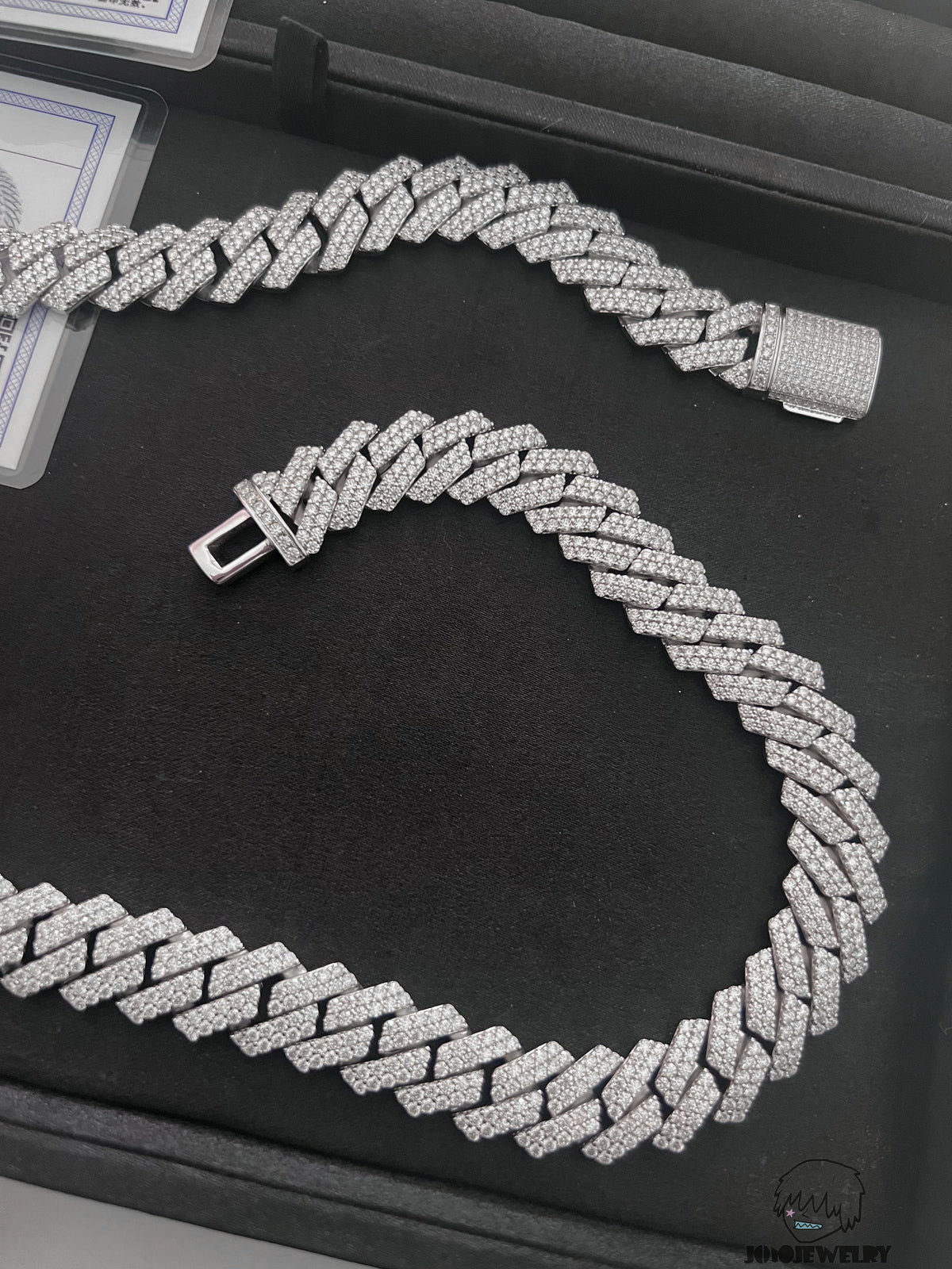 14mm Solid Silver Moissanite 2-Row Diamond-Cut Miami Cuban Link Chain