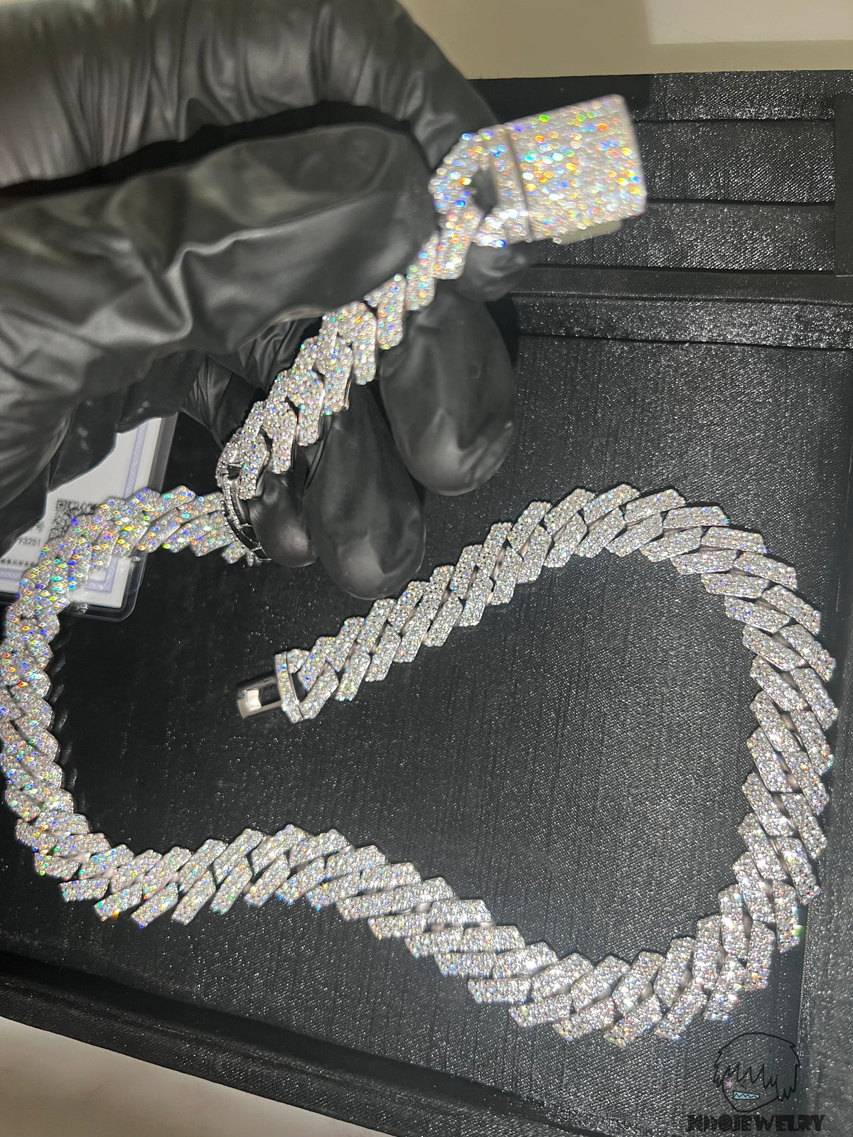 14mm Solid Silver Moissanite 2-Row Diamond-Cut Miami Cuban Link Chain