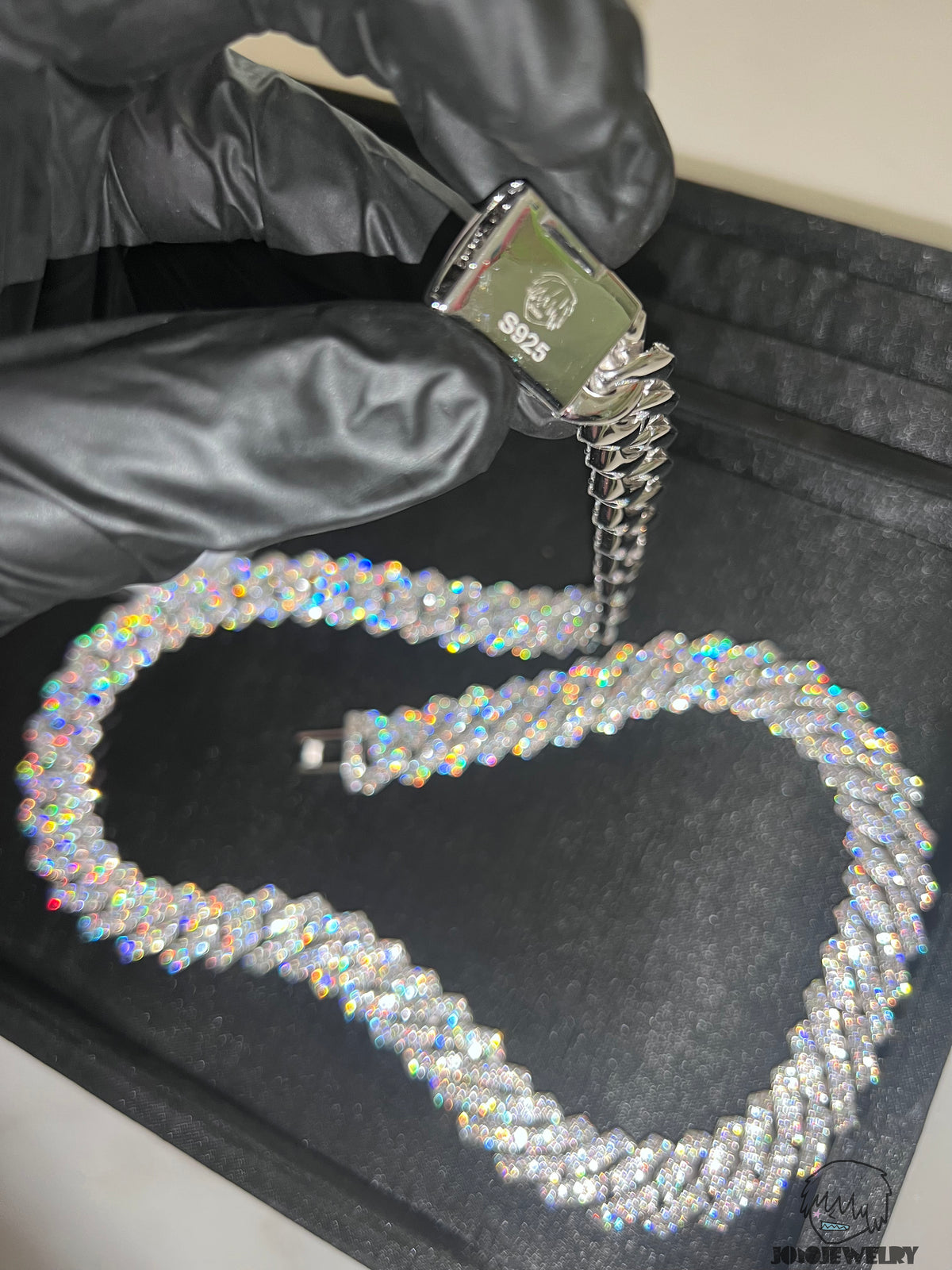 14mm Solid Silver Moissanite 2-Row Diamond-Cut Miami Cuban Link Chain