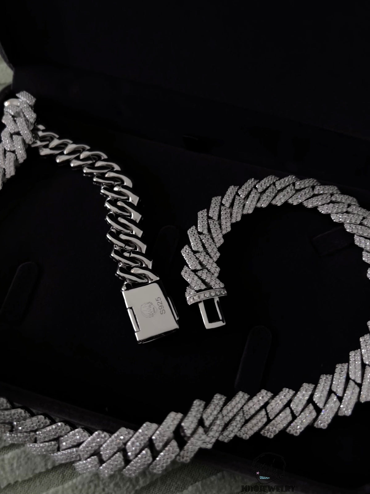 14mm Solid Silver Moissanite 2-Row Diamond-Cut Miami Cuban Link Chain
