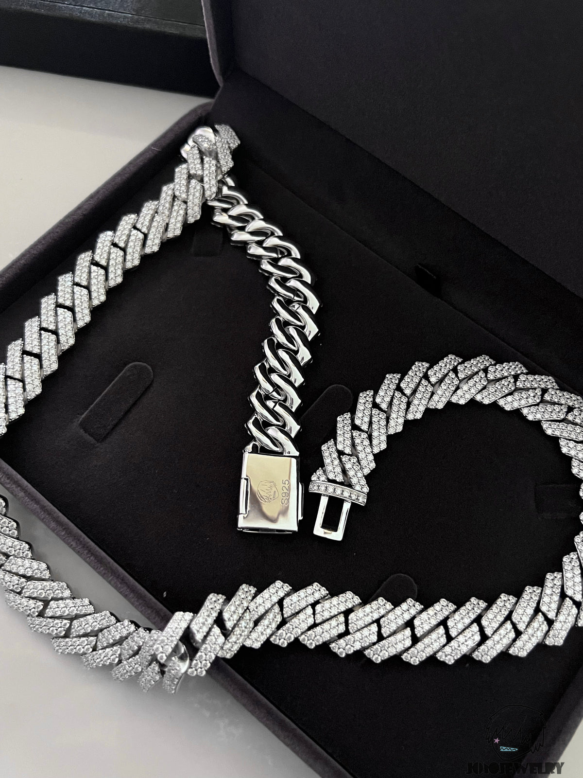 14mm Solid Silver Moissanite 2-Row Diamond-Cut Miami Cuban Link Chain