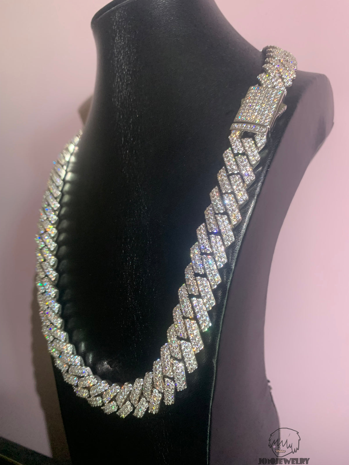 12mm Solid Silver Moissanite Diamond-Cut Cuban Link Chain