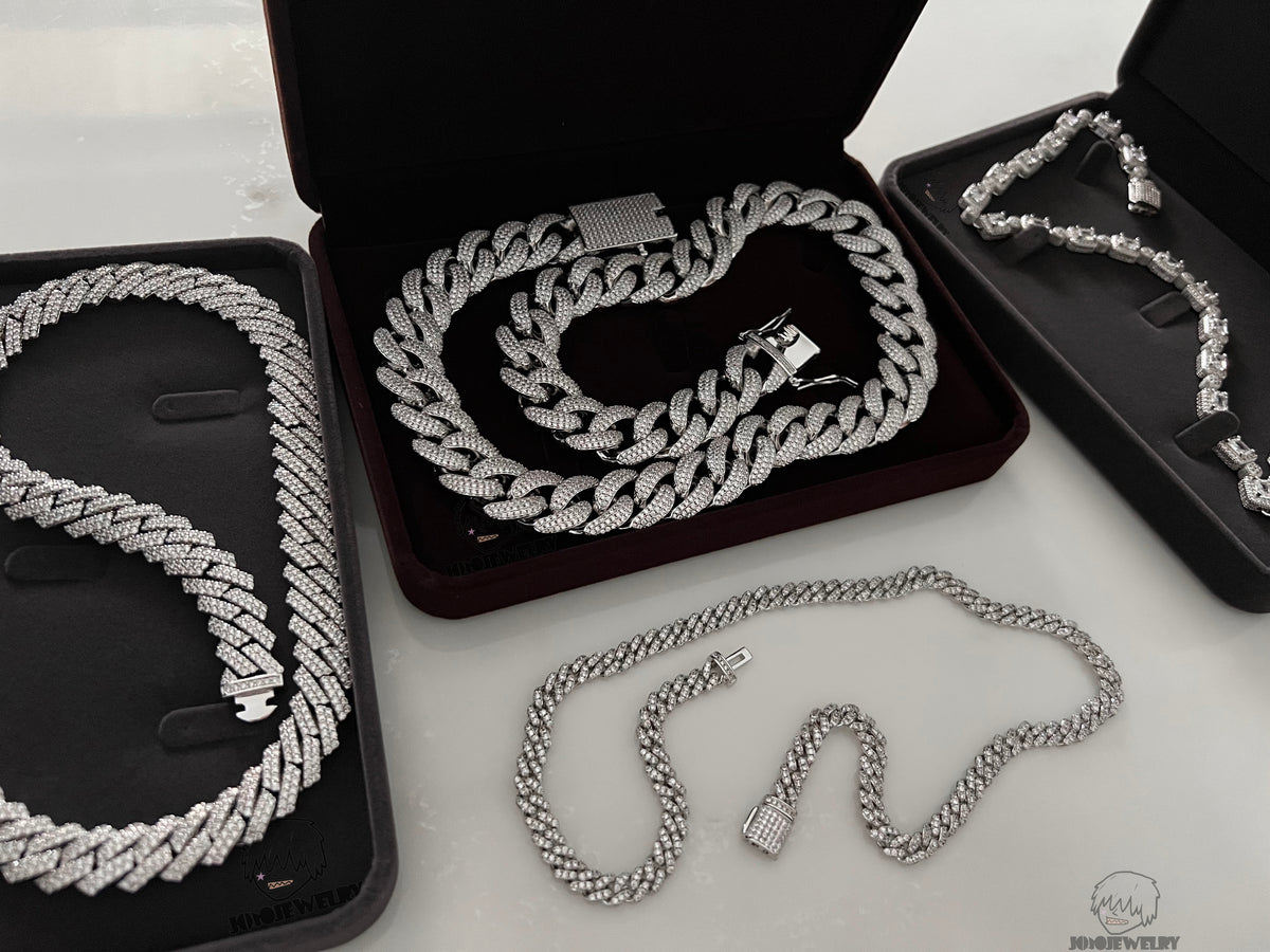 12mm Solid Silver Moissanite Diamond-Cut Cuban Link Chain