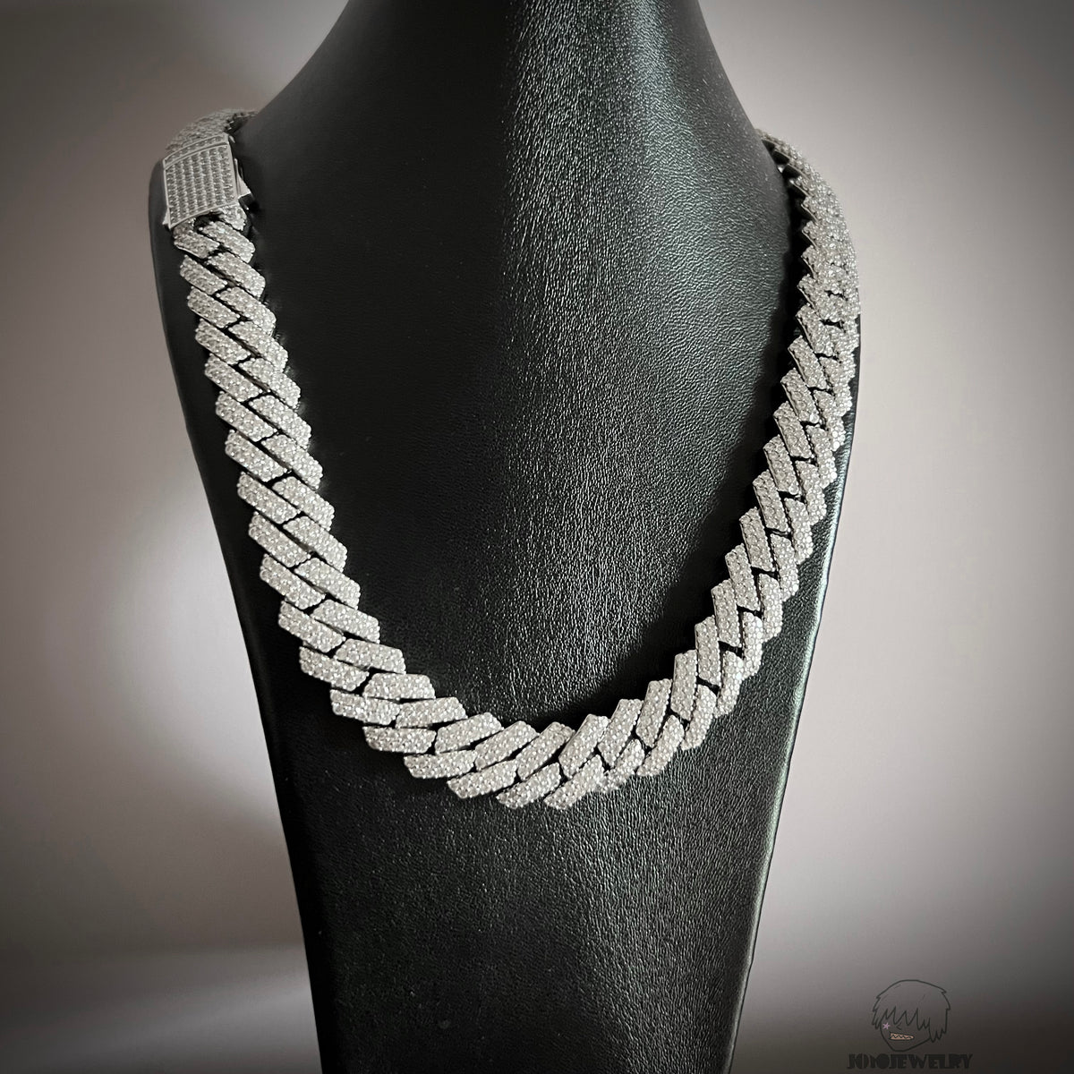 12mm Solid Silver Moissanite Diamond-Cut Cuban Link Chain