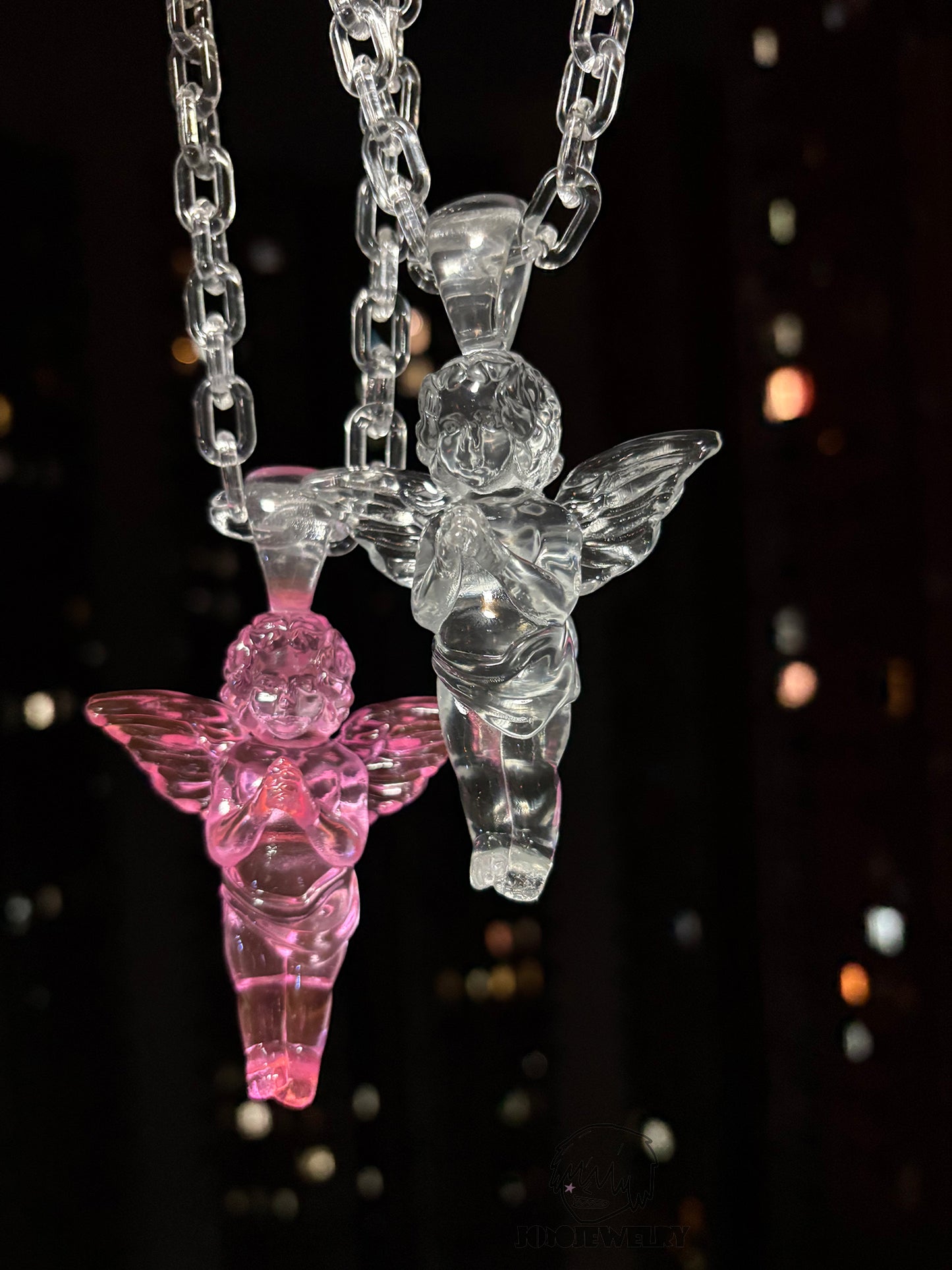 Pink Clear Angel Pendant Necklace
