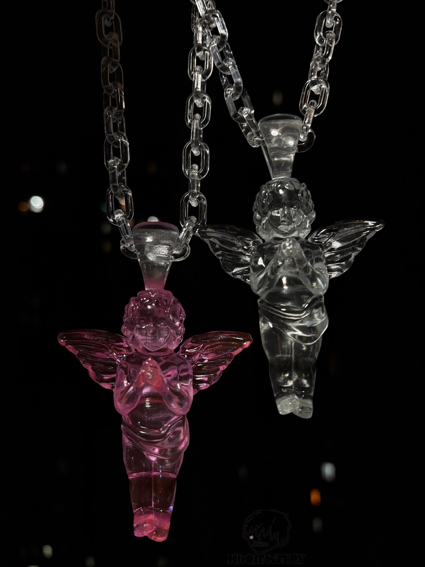 Pink Clear Angel Pendant Necklace