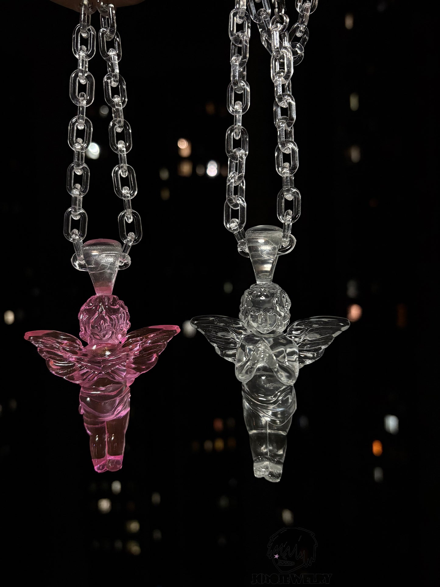 Pink Clear Angel Pendant Necklace