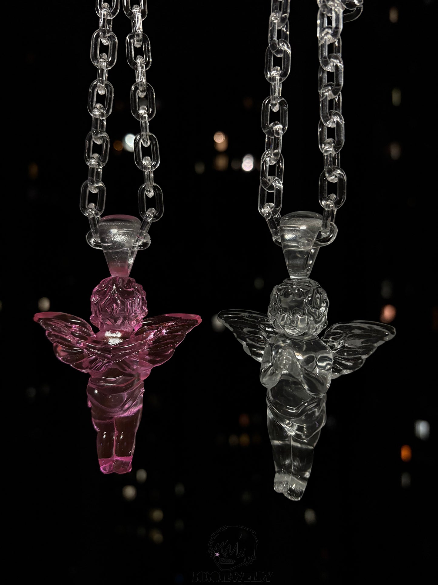 Pink Clear Angel Pendant Necklace