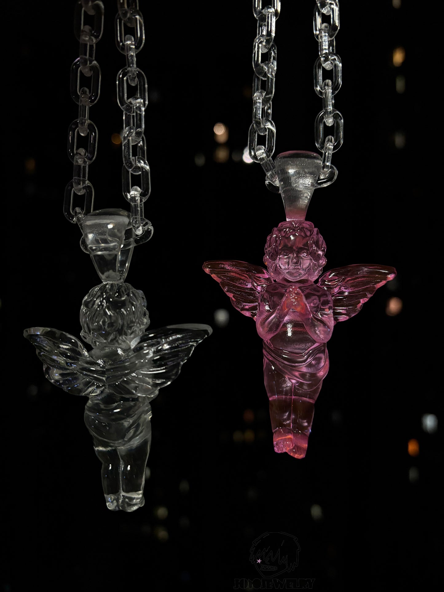 Pink Clear Angel Pendant Necklace
