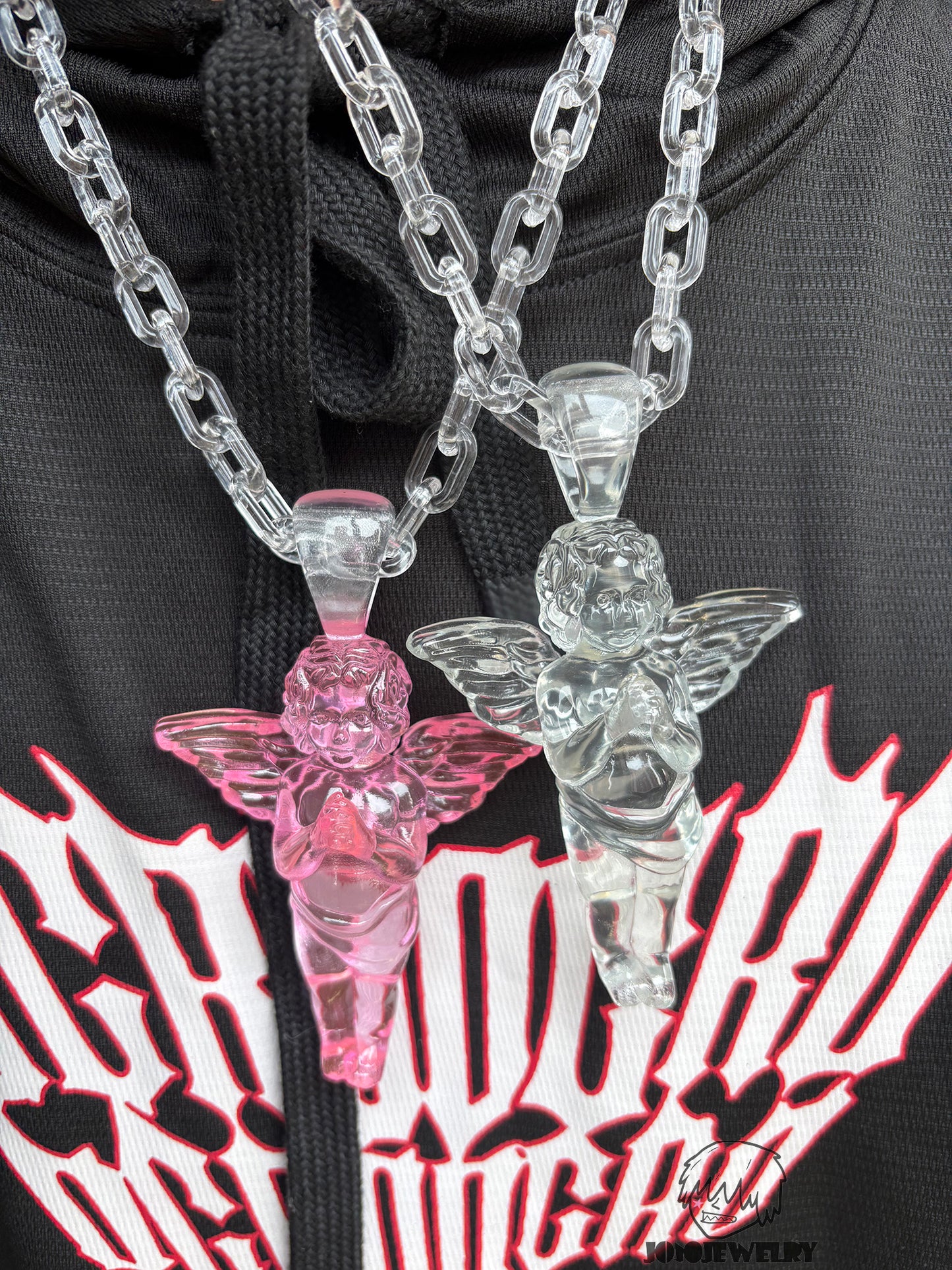 Pink Clear Angel Pendant Necklace
