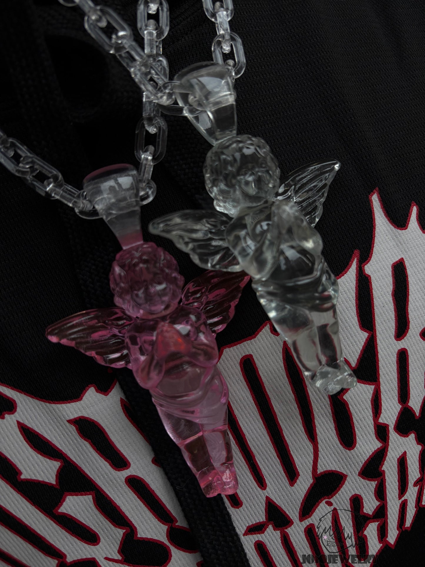 Pink Clear Angel Pendant Necklace