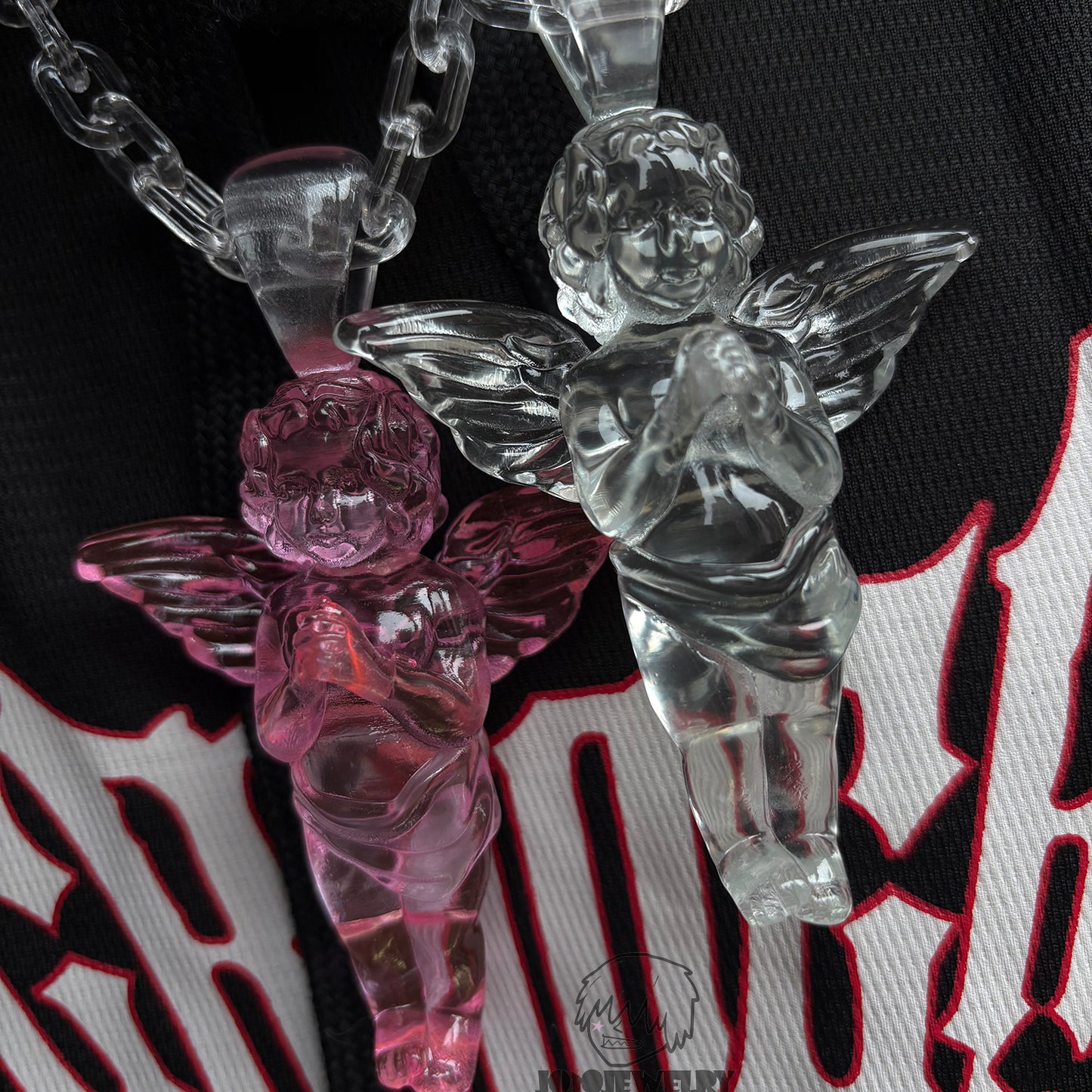 Pink Clear Angel Pendant Necklace