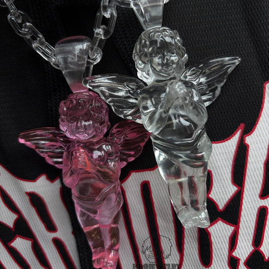 Pink Clear Angel Pendant Necklace