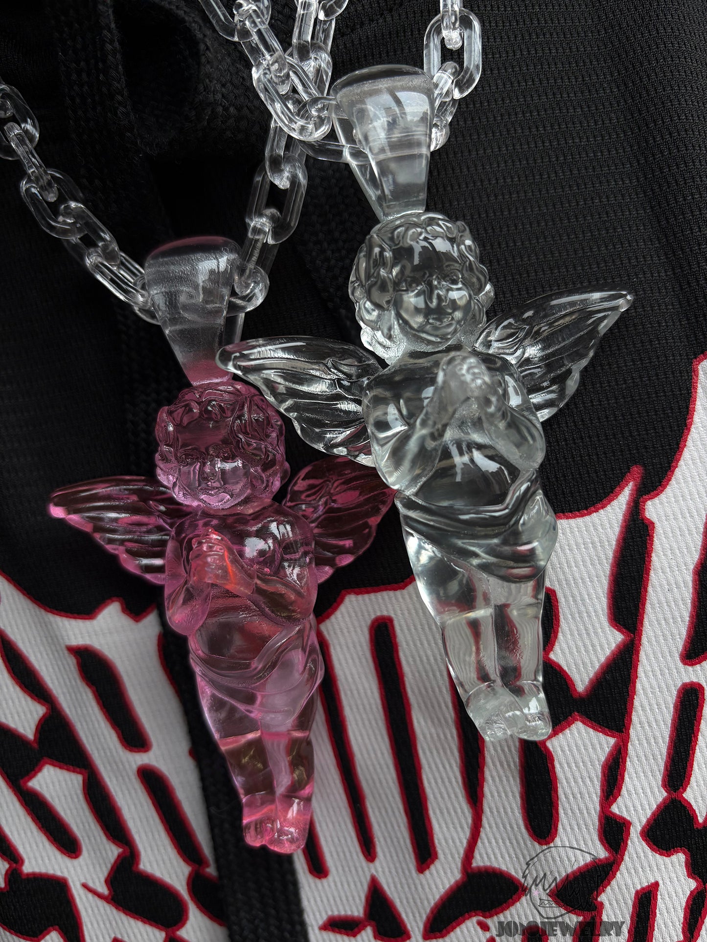 Pink Clear Angel Pendant Necklace