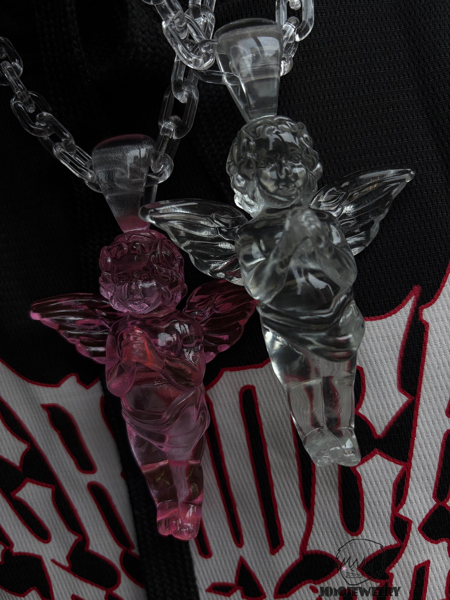 Pink Clear Angel Pendant Necklace