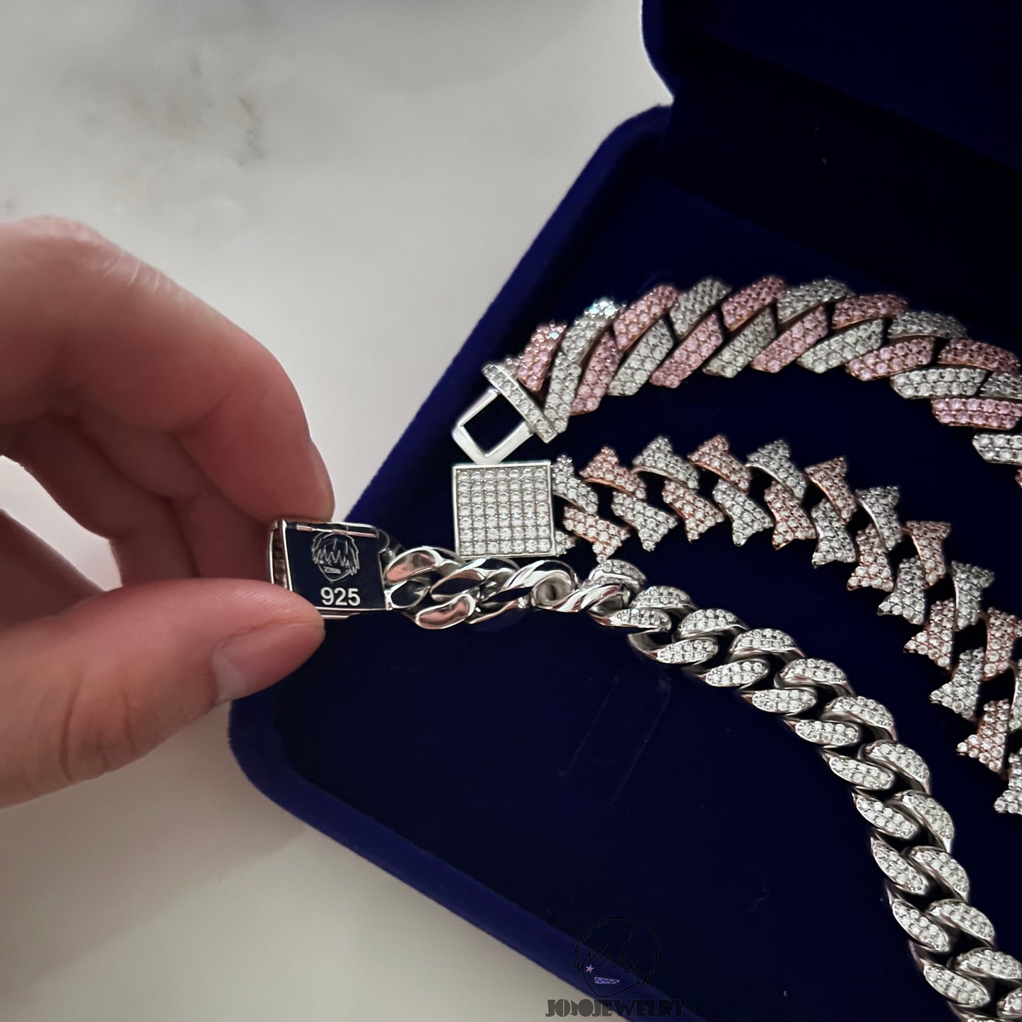 17mm 925 Silver Moissanite Iced Double-Point Cuban Chain