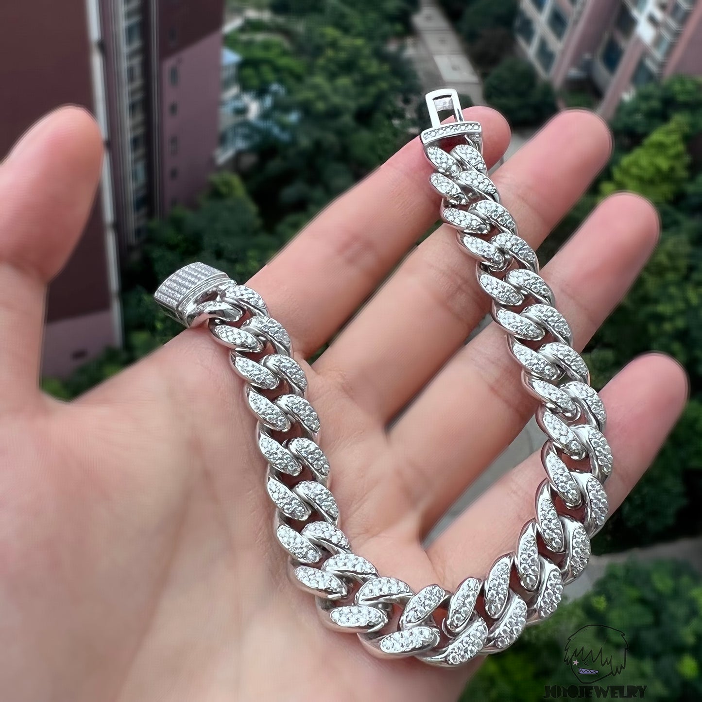 12mm 925 Sterling Silver Moissanite Iced Cuban Chain