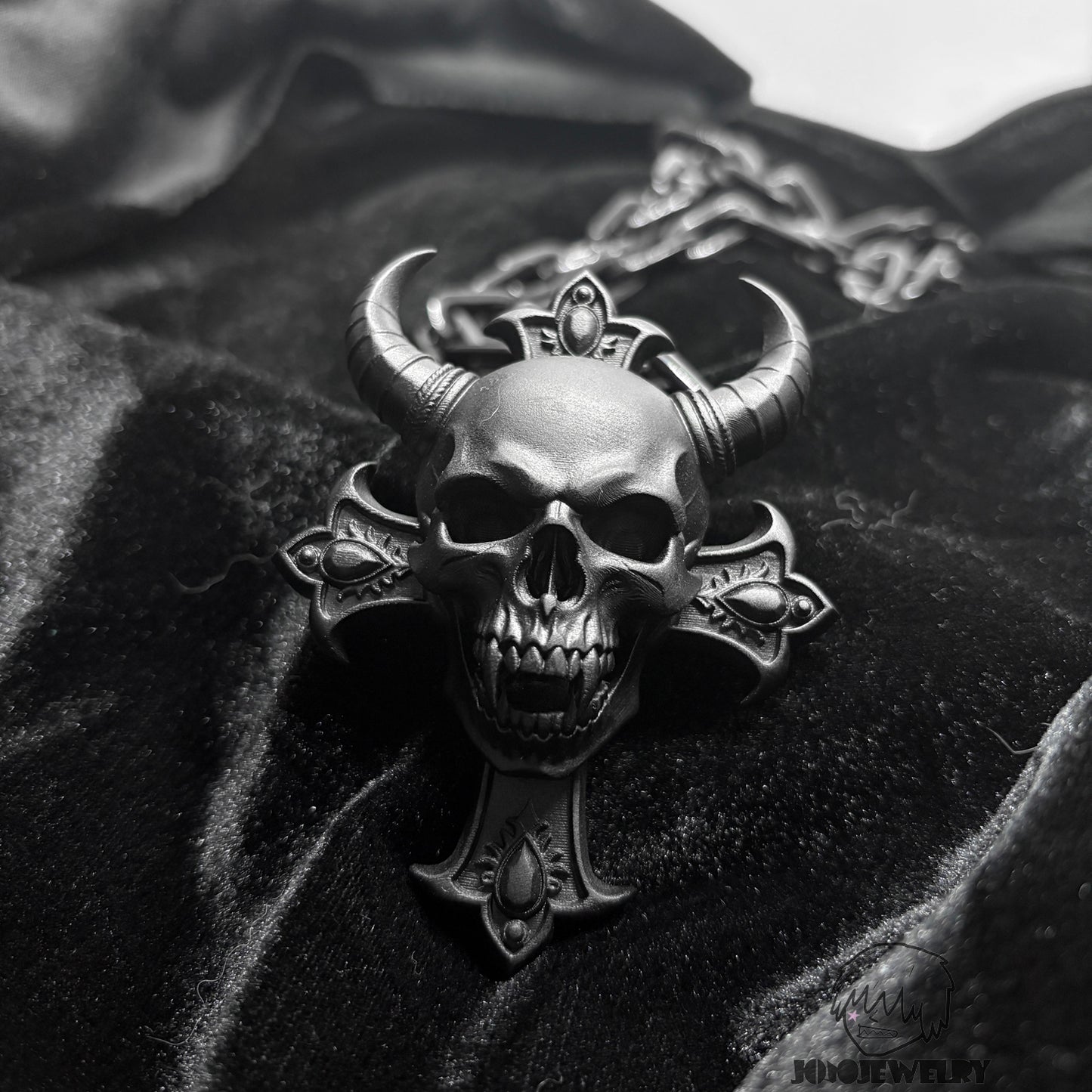 Cross Goat-Horn Demon Skull Pendant Necklace