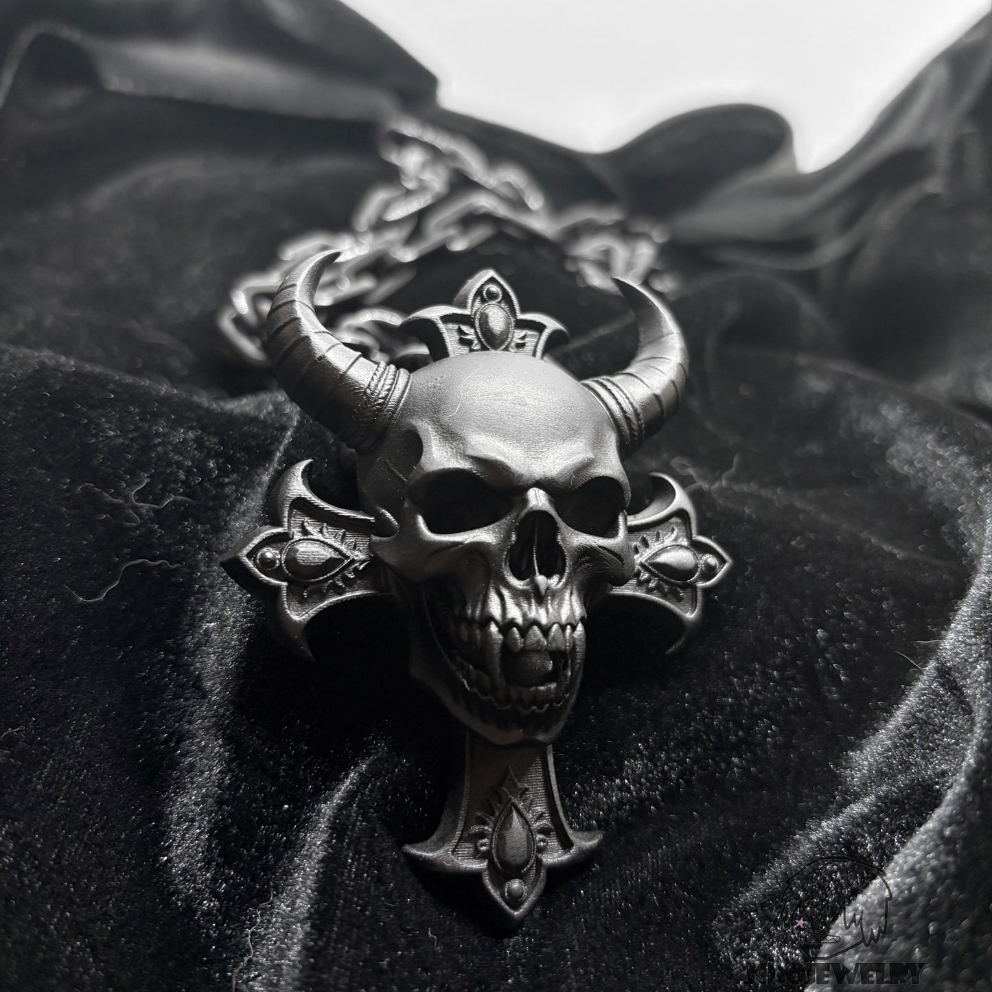 Cross Goat-Horn Demon Skull Pendant Necklace