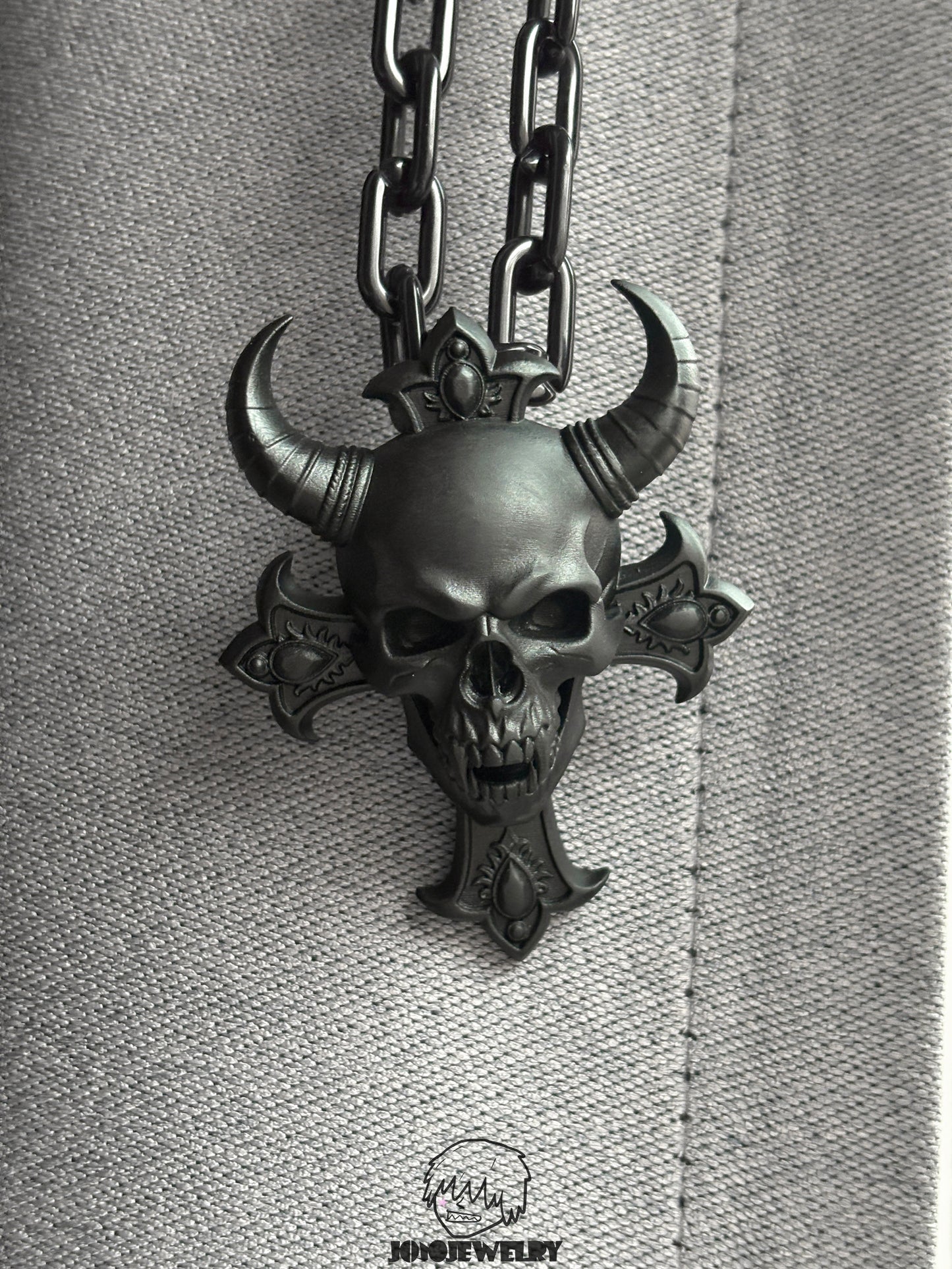Cross Goat-Horn Demon Skull Pendant Necklace
