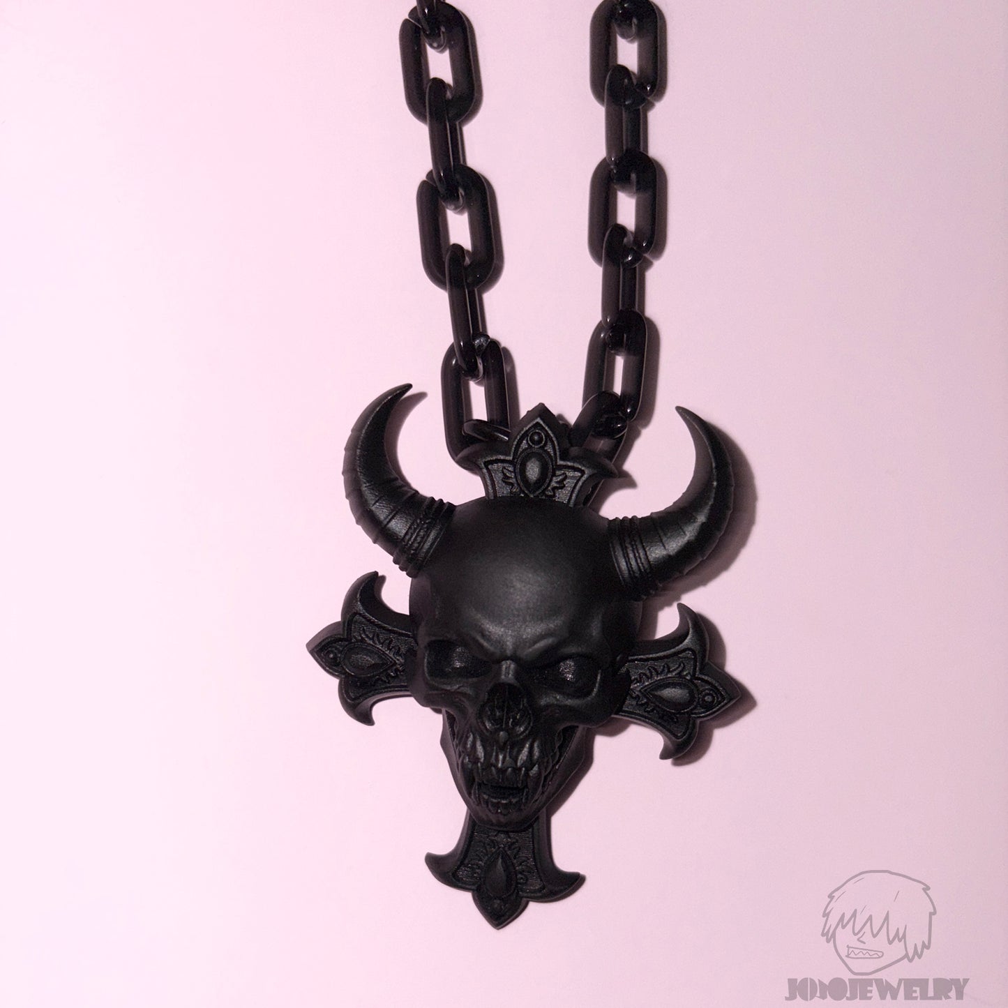 Cross Goat-Horn Demon Skull Pendant Necklace
