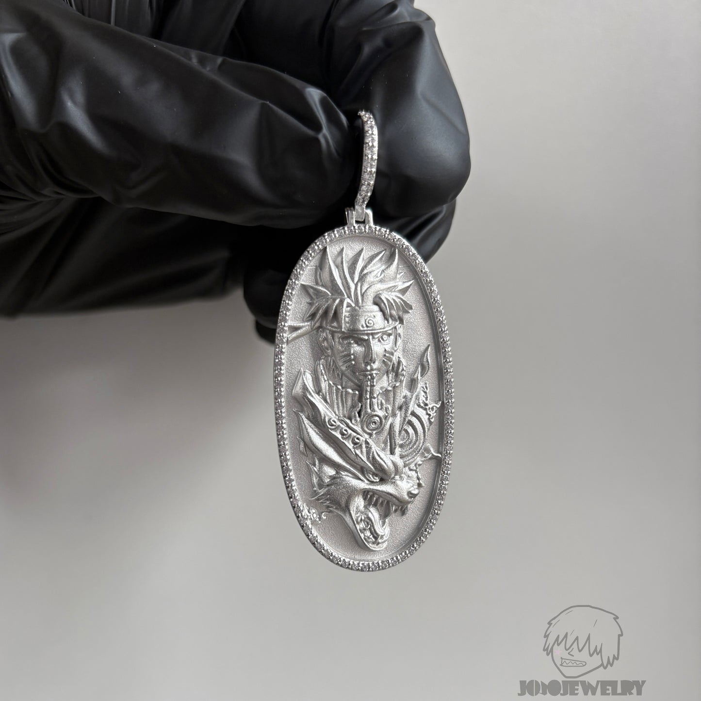 Naruto Nine-Tails Dragon Medallion Pendant 鑽框 鳴人九尾之力 浮雕吊墜