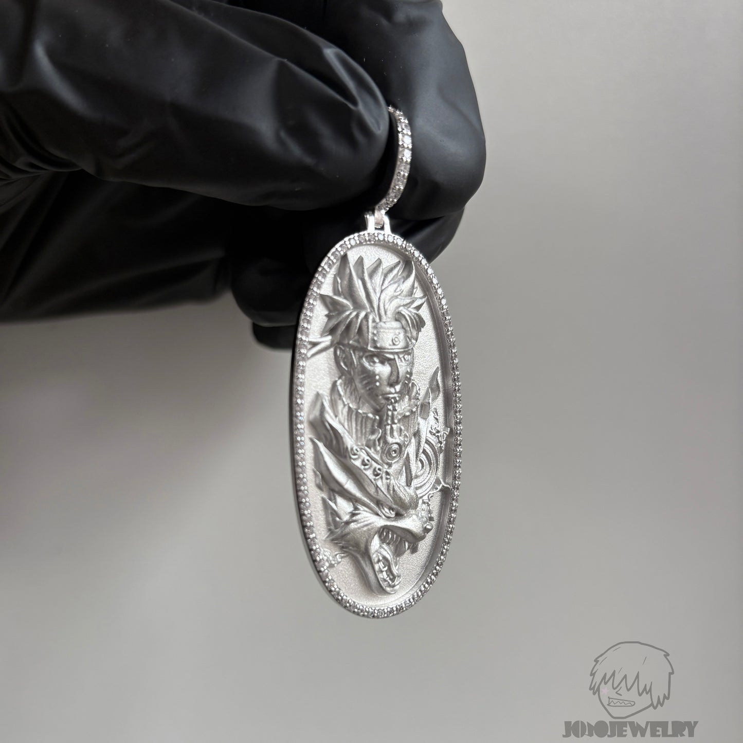 Naruto Nine-Tails Dragon Medallion Pendant 鑽框 鳴人九尾之力 浮雕吊墜