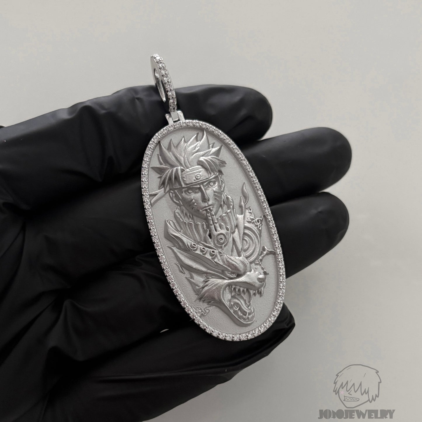 Naruto Nine-Tails Dragon Medallion Pendant 鑽框 鳴人九尾之力 浮雕吊墜