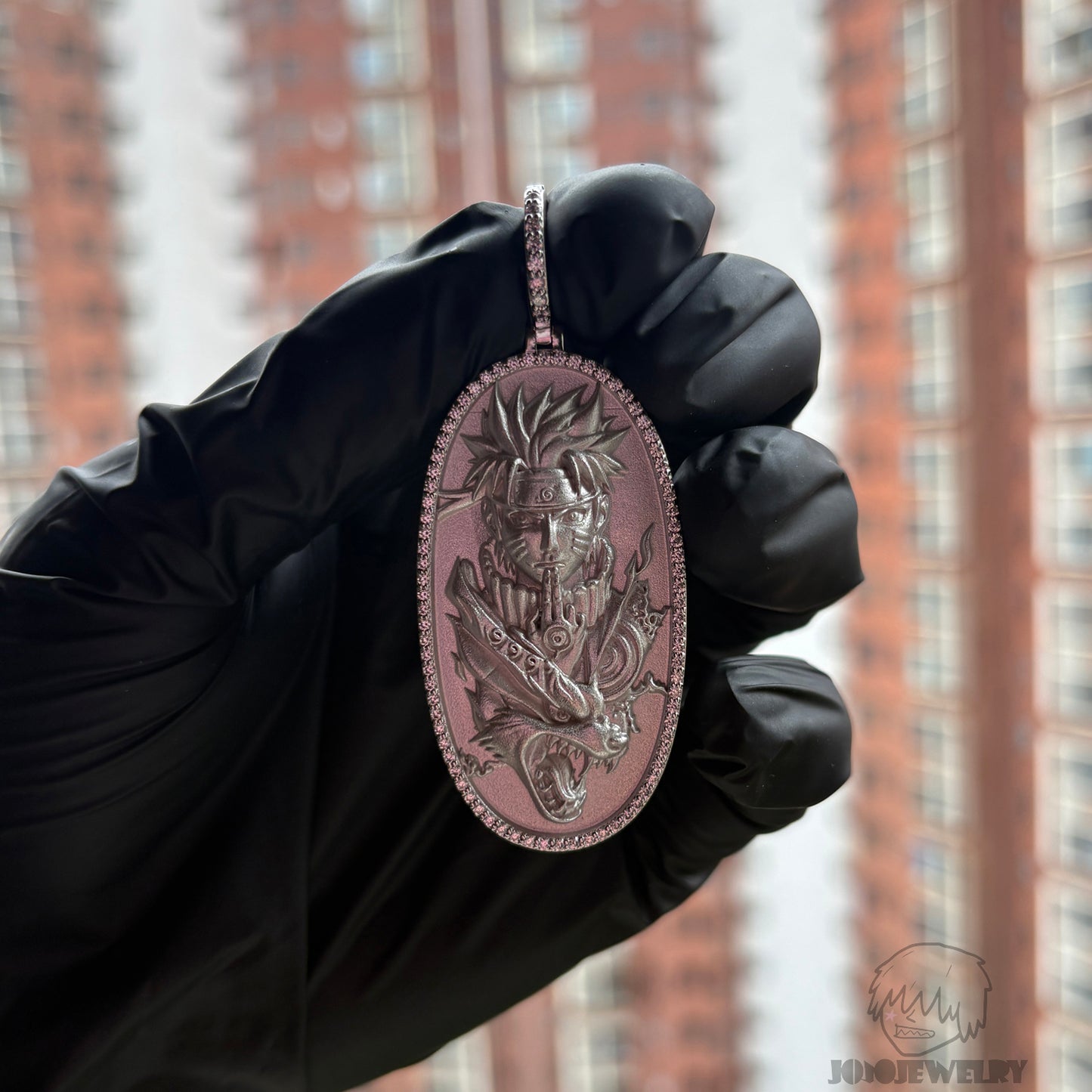 Naruto Nine-Tails Dragon Medallion Pendant 鑽框 鳴人九尾之力 浮雕吊墜