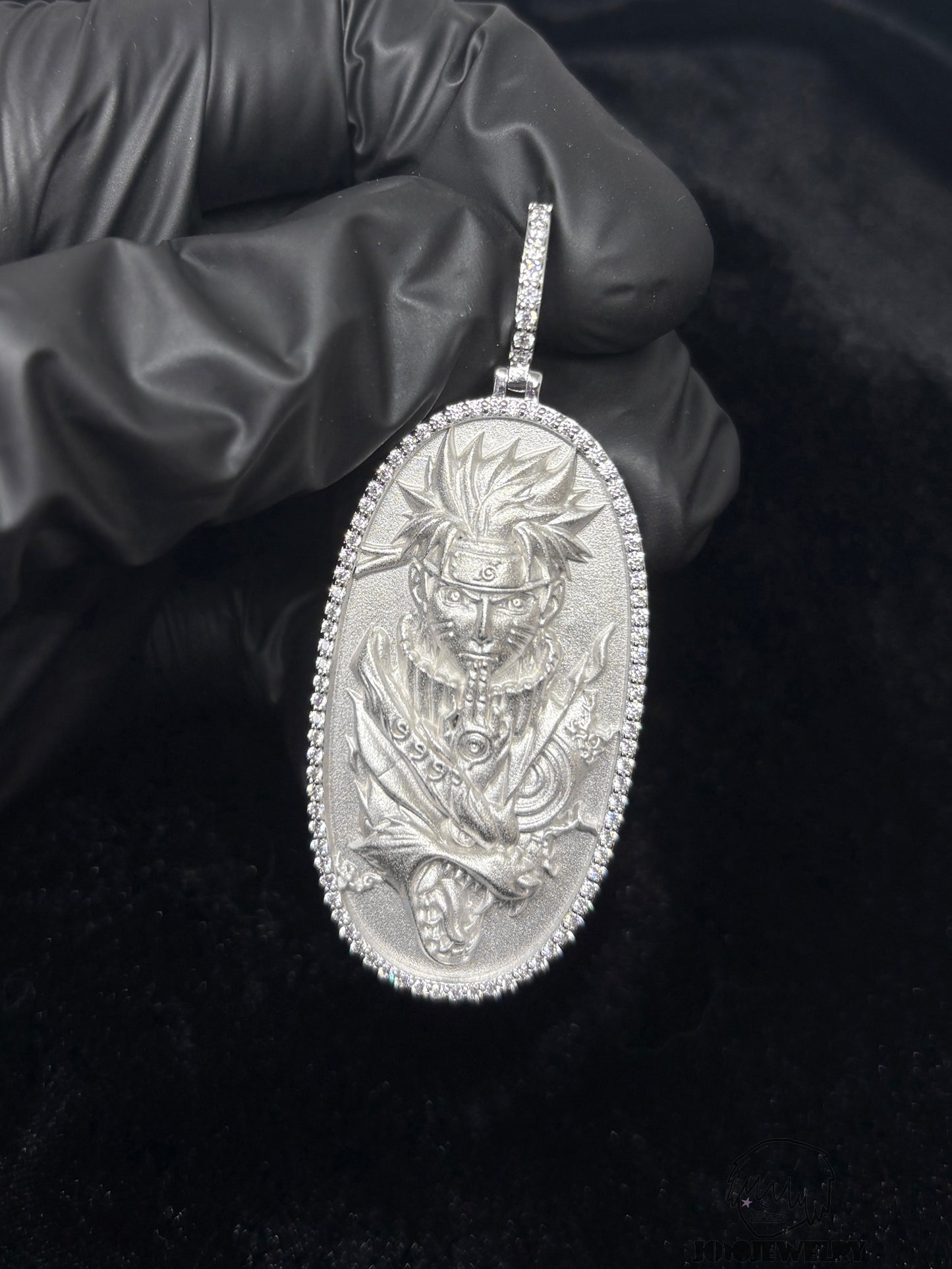 Naruto Nine-Tails Dragon Medallion Pendant 鑽框 鳴人九尾之力 浮雕吊墜