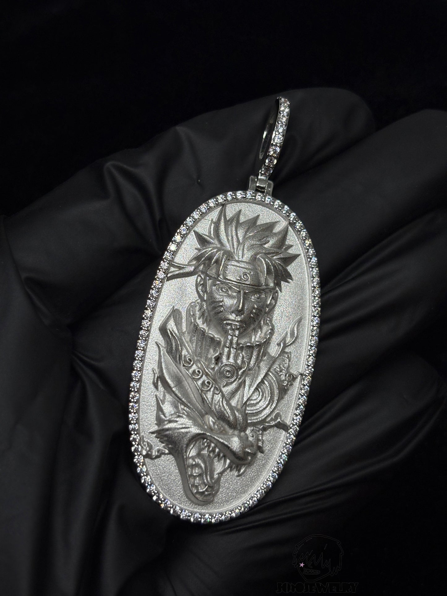 Naruto Nine-Tails Dragon Medallion Pendant 鑽框 鳴人九尾之力 浮雕吊墜