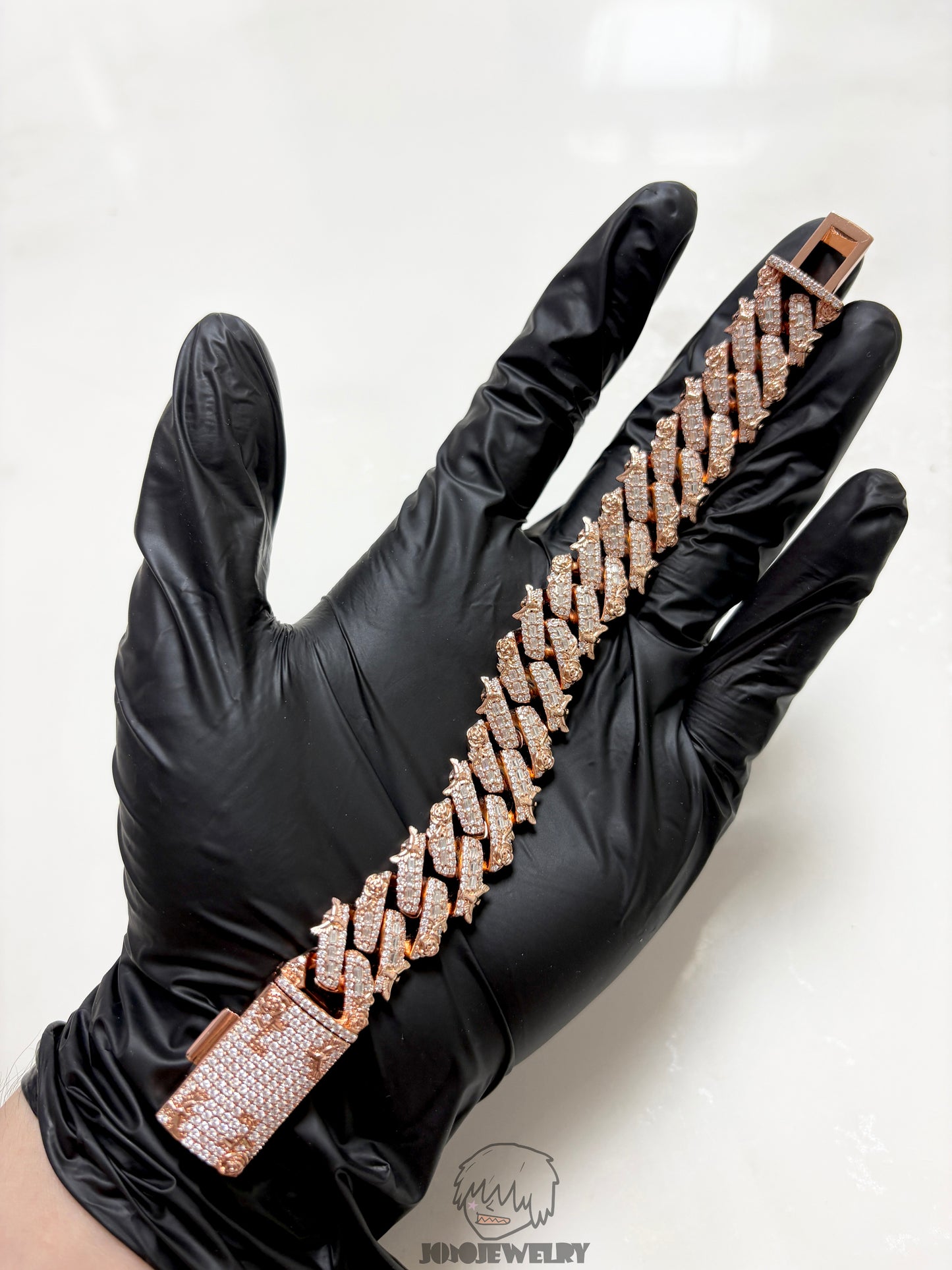 16mm Baguette Rose & Dove Cuban Link Chain Moissanite