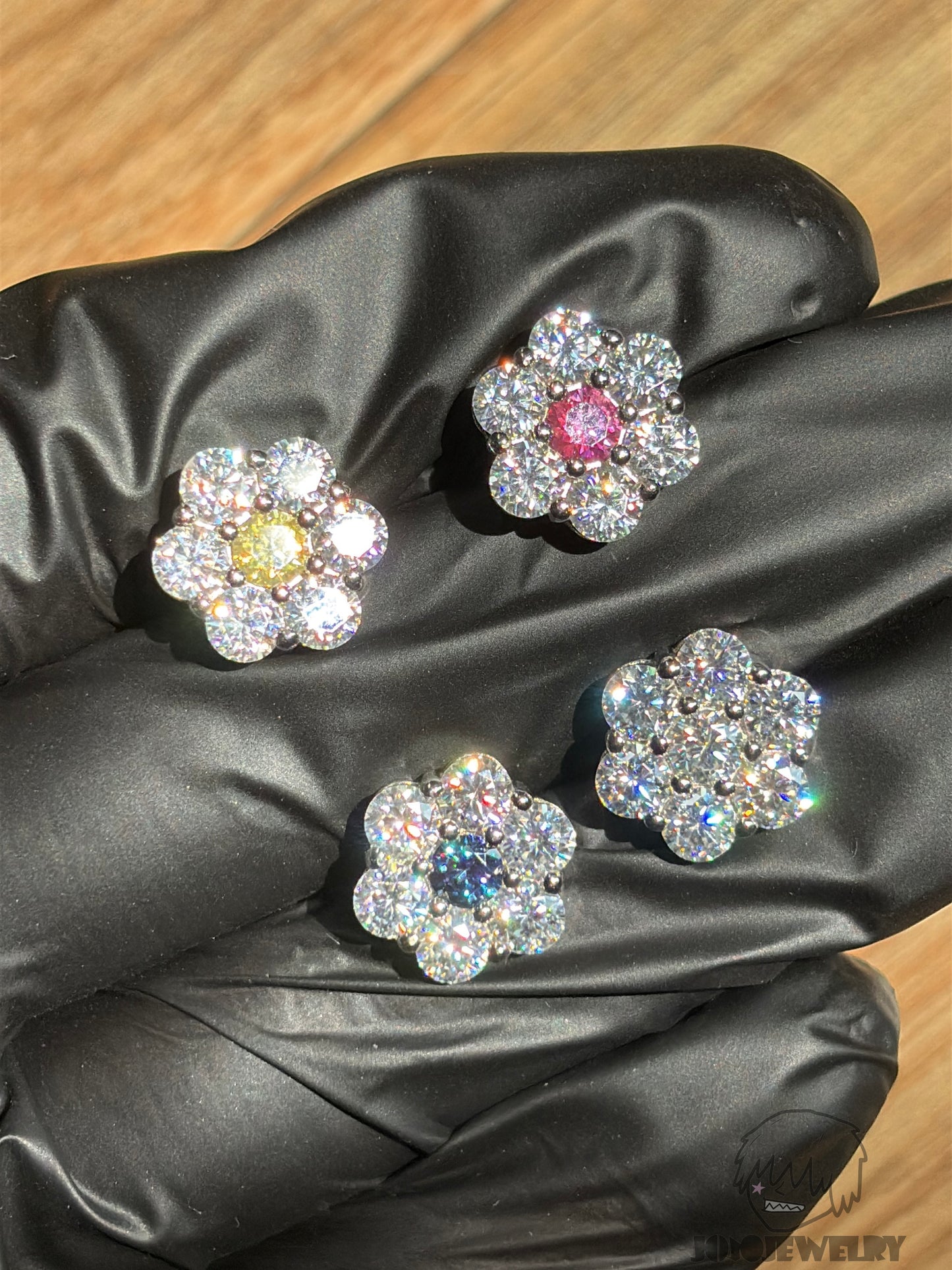 12MM Colorful Moissanite Flower Stud Earrings 4.2CT