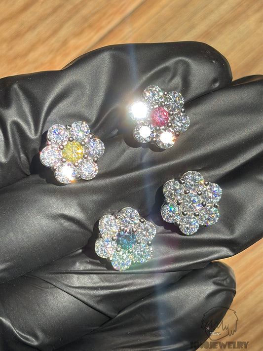 12MM Colorful Moissanite Flower Stud Earrings 4.2CT