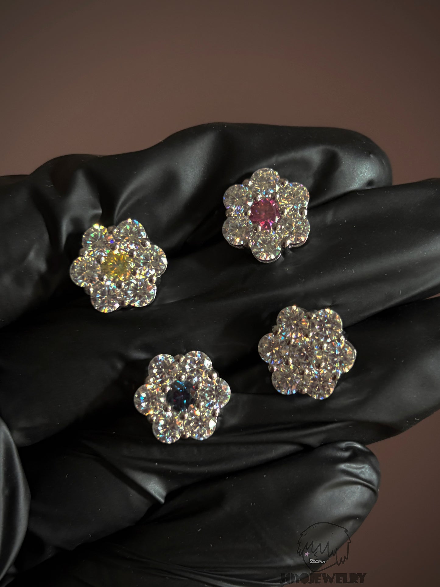 12MM Colorful Moissanite Flower Stud Earrings 4.2CT
