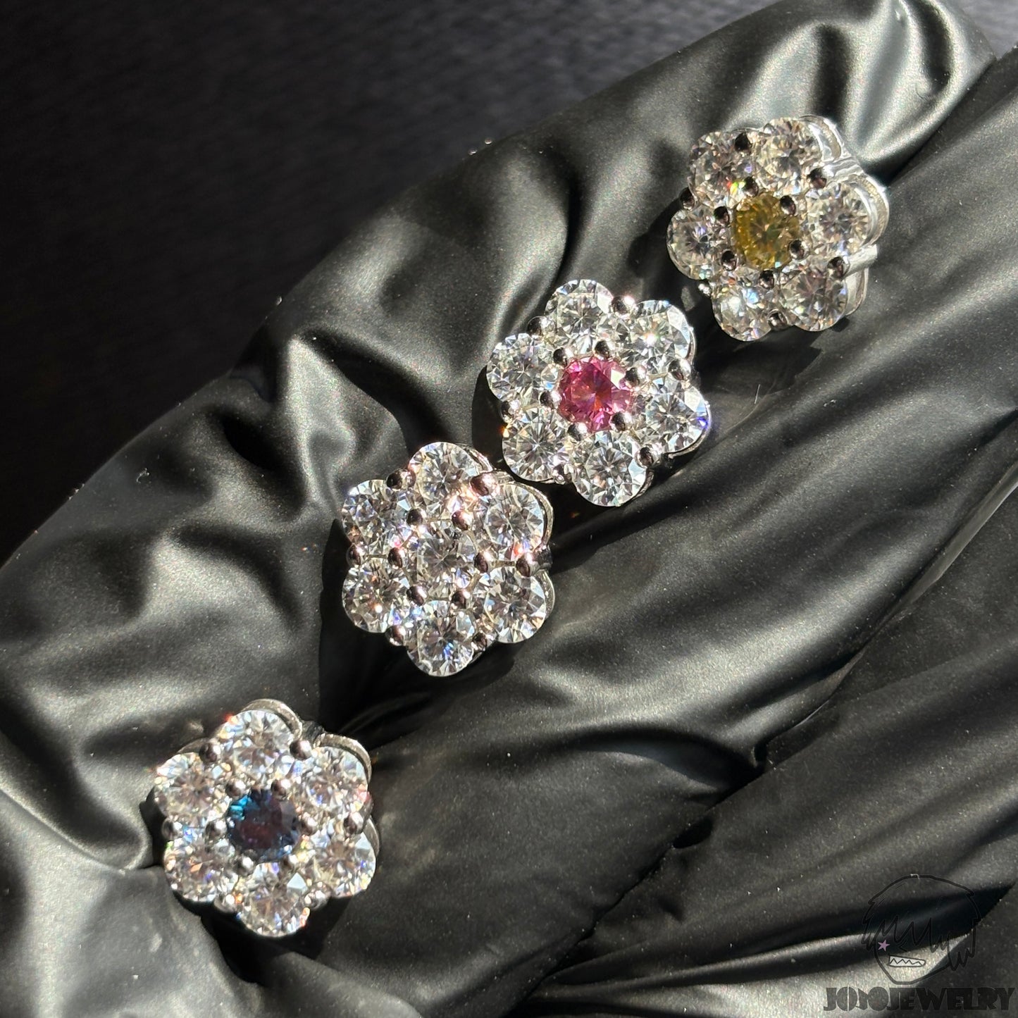 12MM Colorful Moissanite Flower Stud Earrings 4.2CT