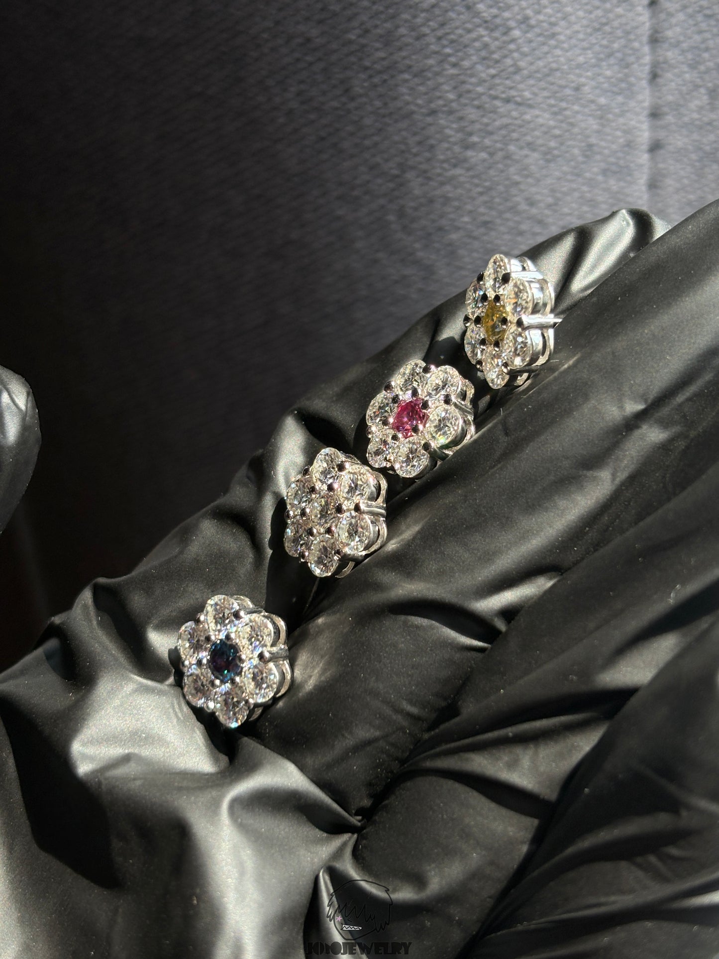 12MM Colorful Moissanite Flower Stud Earrings 4.2CT