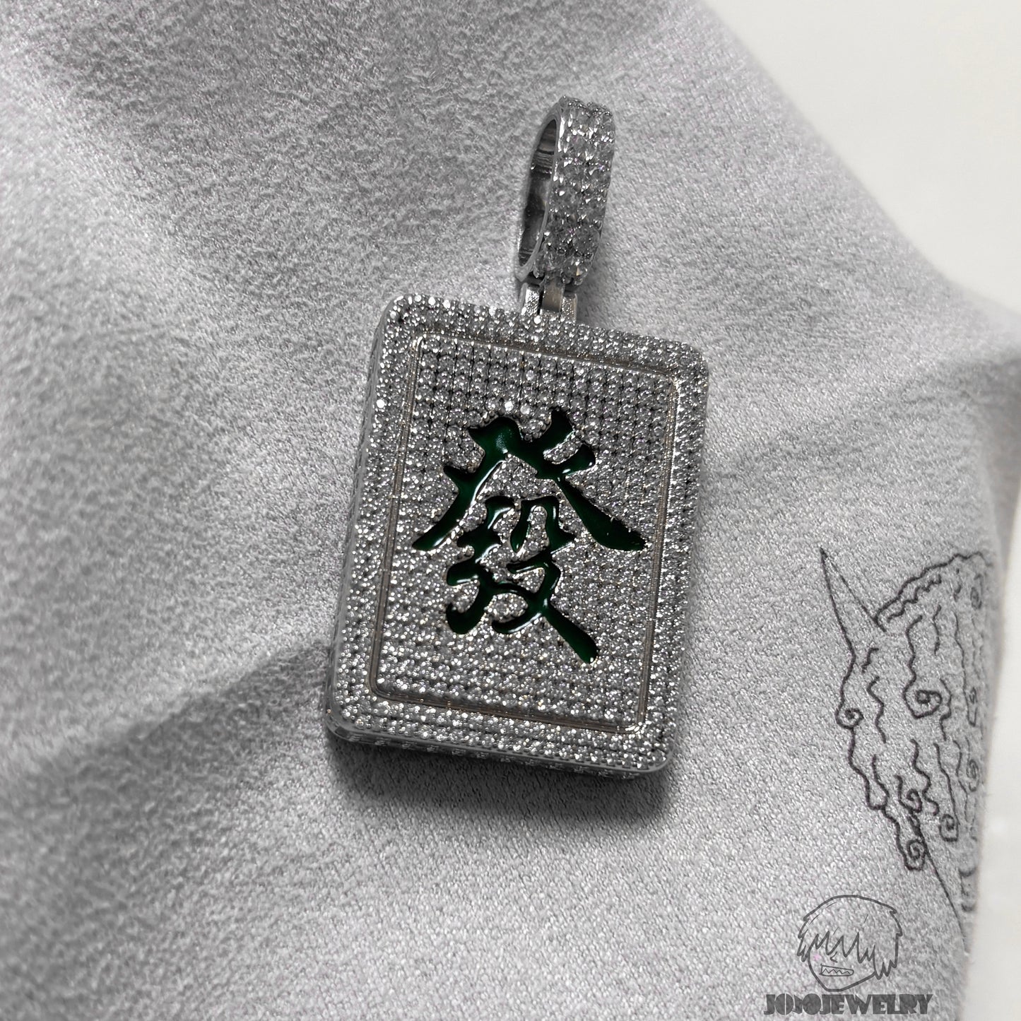 Iced "發" Chinese Character Pendant