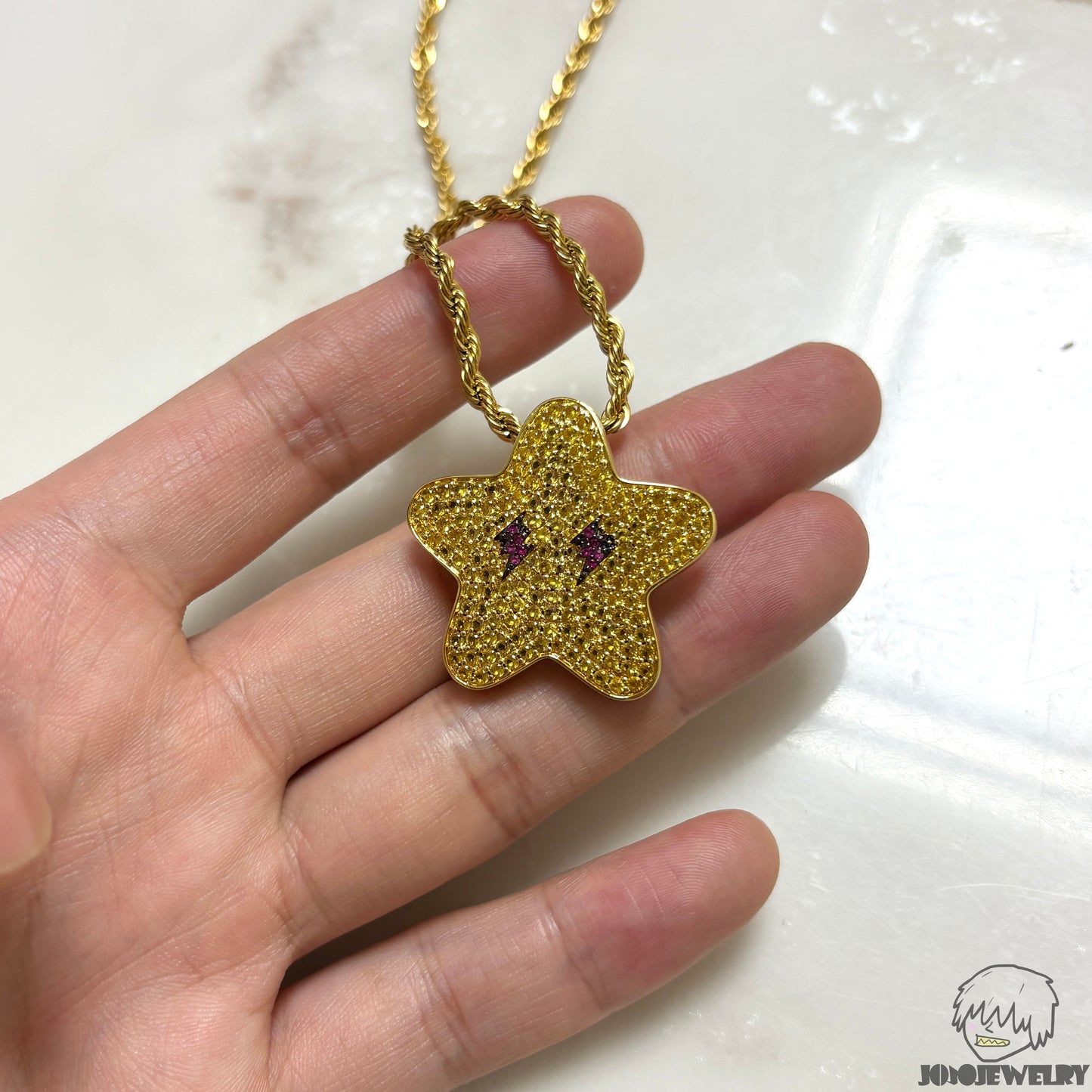 Iced Golden Yellow Lightning Star Pendant