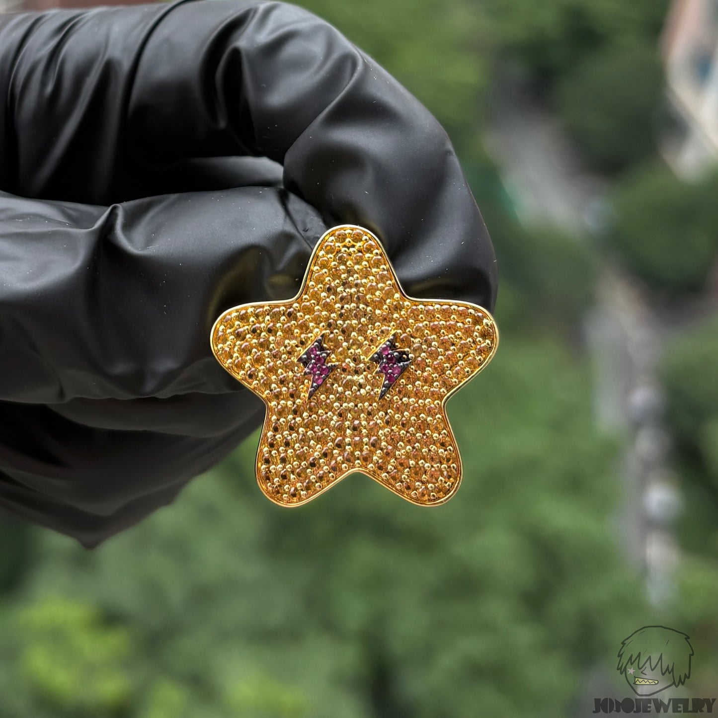 Iced Golden Yellow Lightning Star Pendant