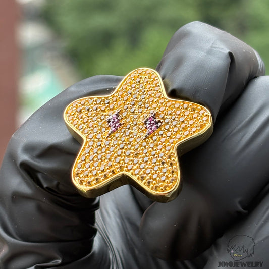 Iced Golden Yellow Lightning Star Pendant