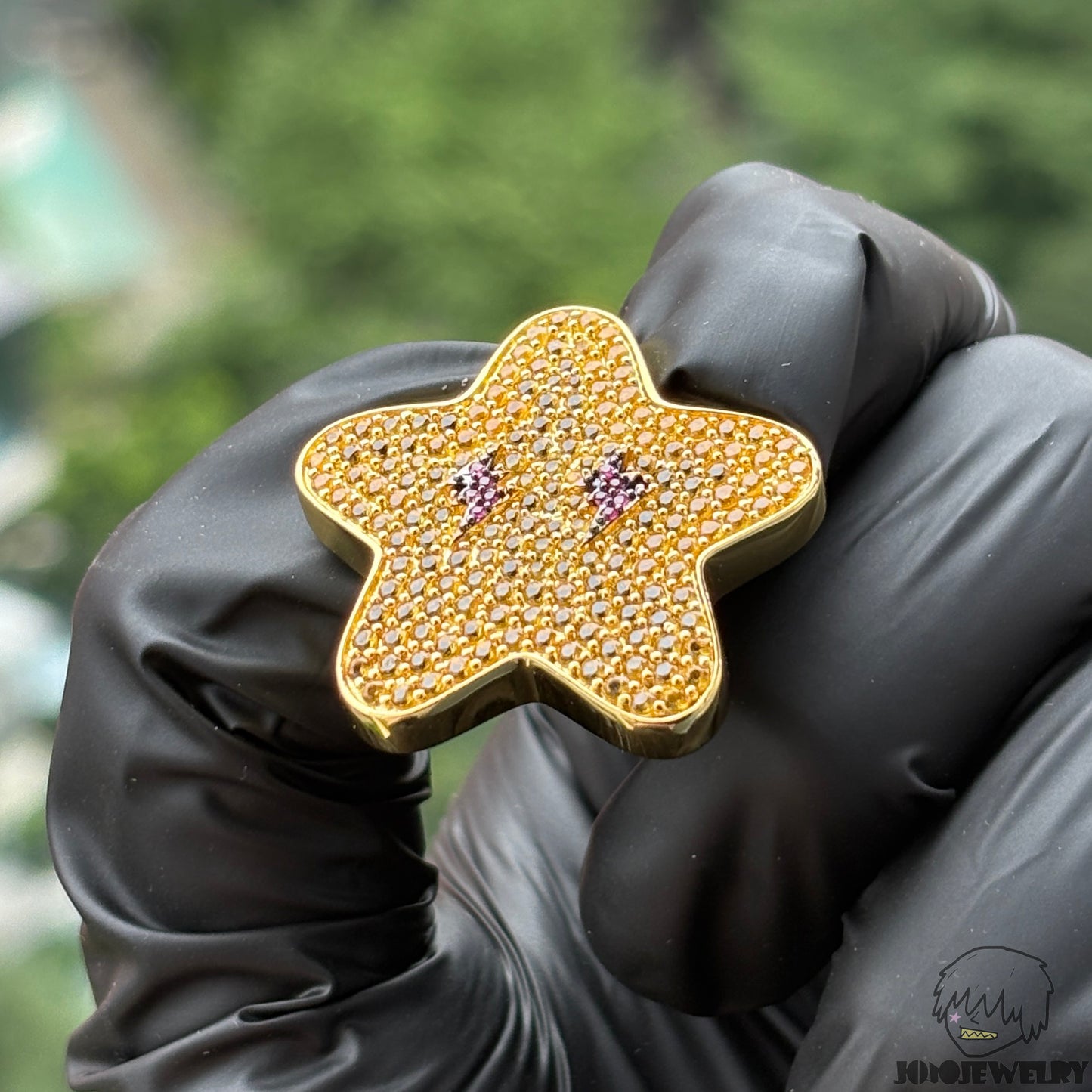 Iced Golden Yellow Lightning Star Pendant