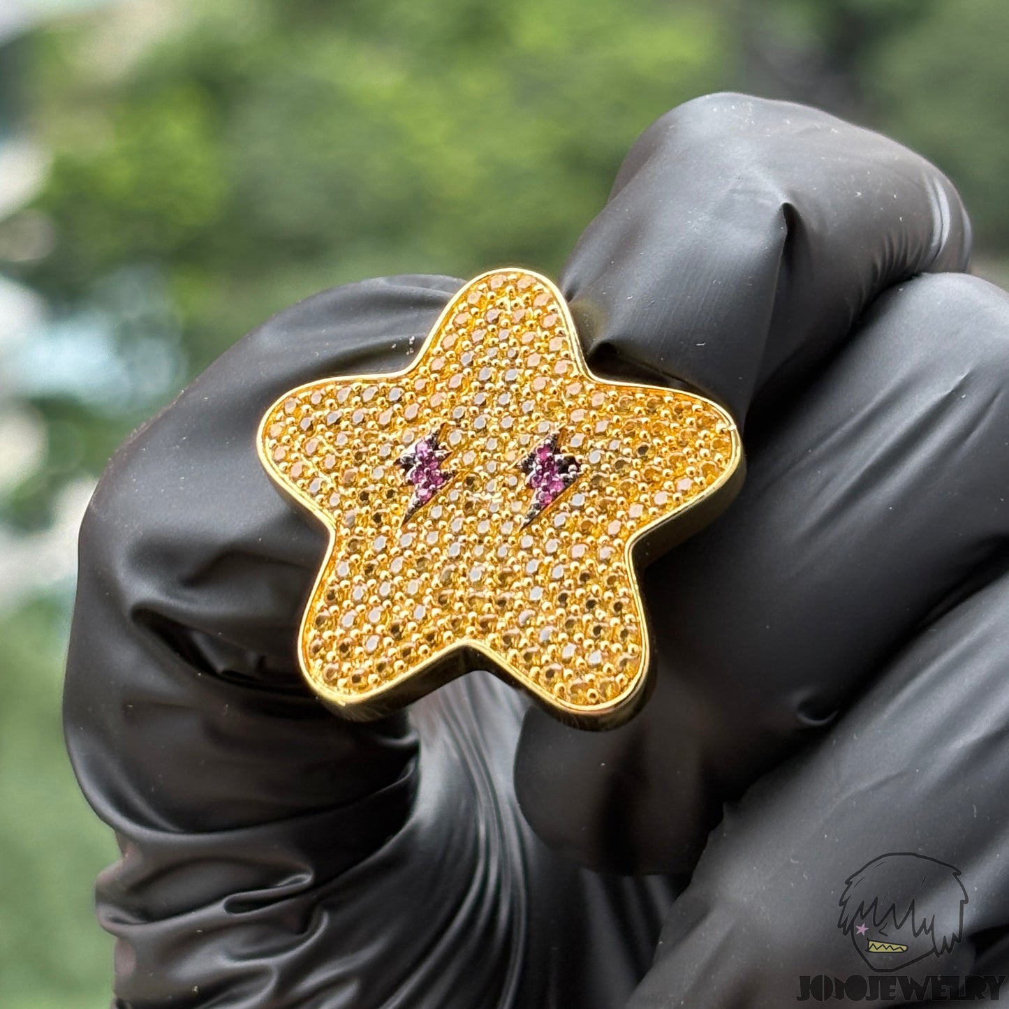 Iced Golden Yellow Lightning Star Pendant