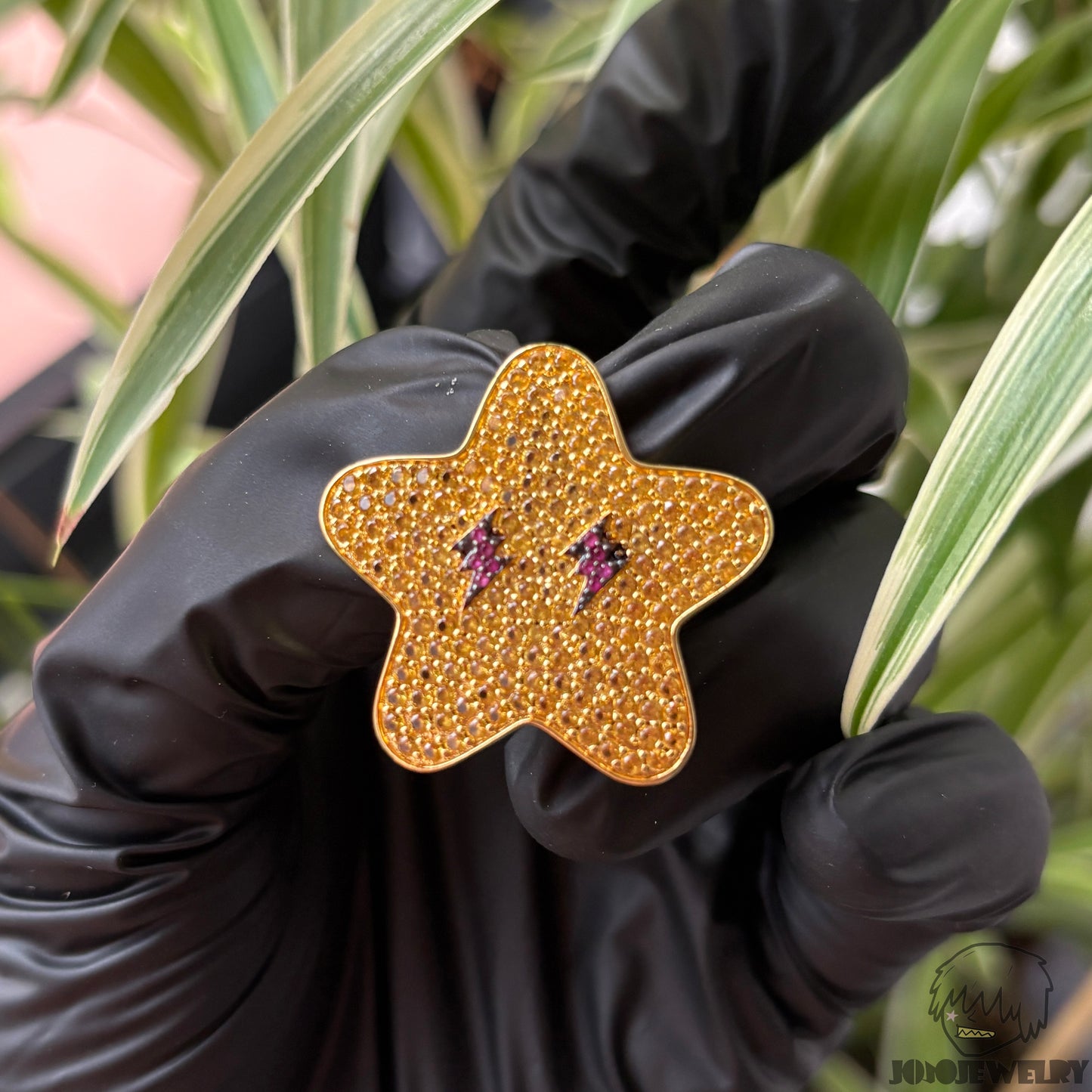Iced Golden Yellow Lightning Star Pendant