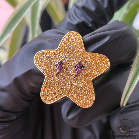 Iced Golden Yellow Lightning Star Pendant